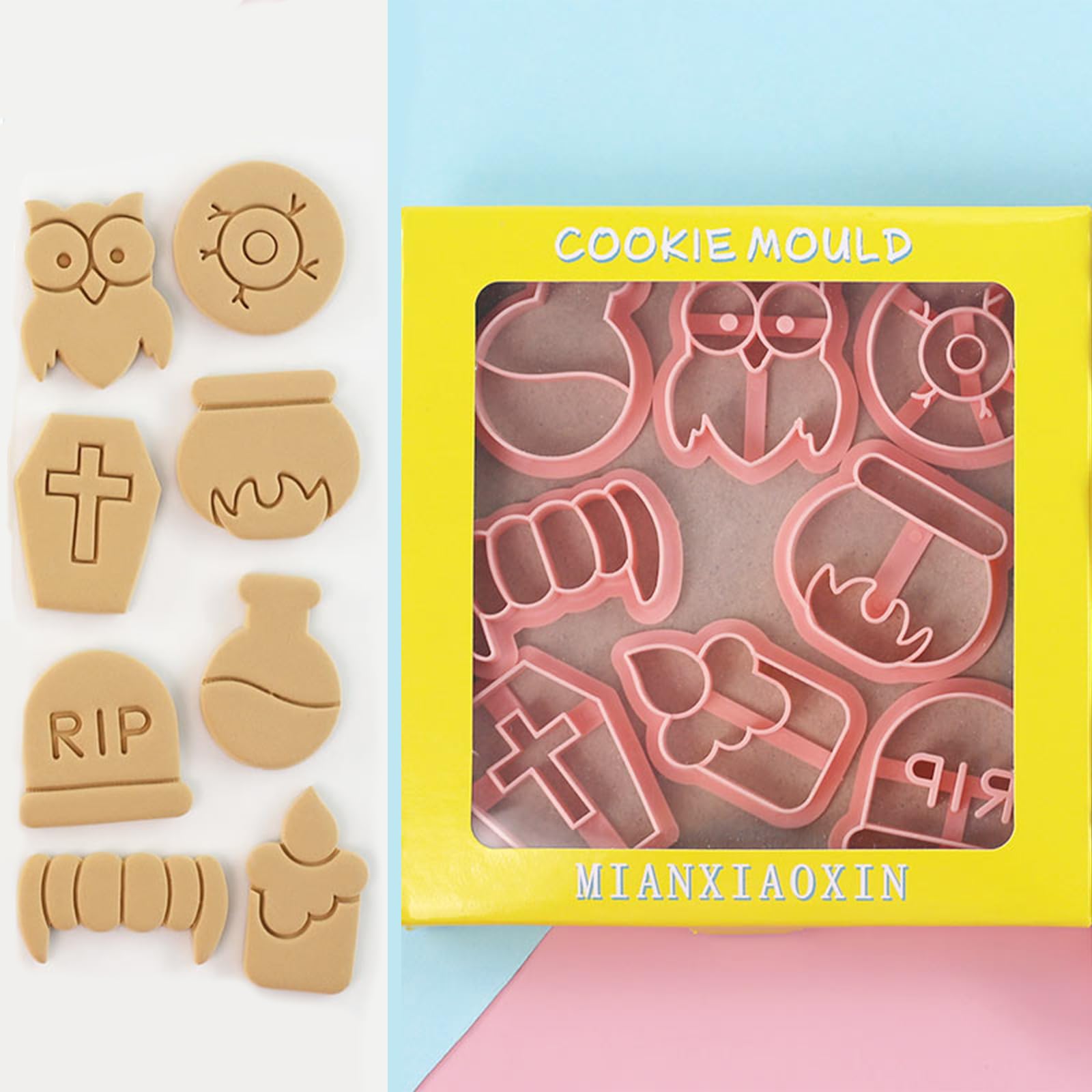 8 Piece Mini Halloween Cookie Cutters, 3d Raised Design Gingerbread Cookie Stamps, Cookie Cutter Set suitable for Frosting Decor