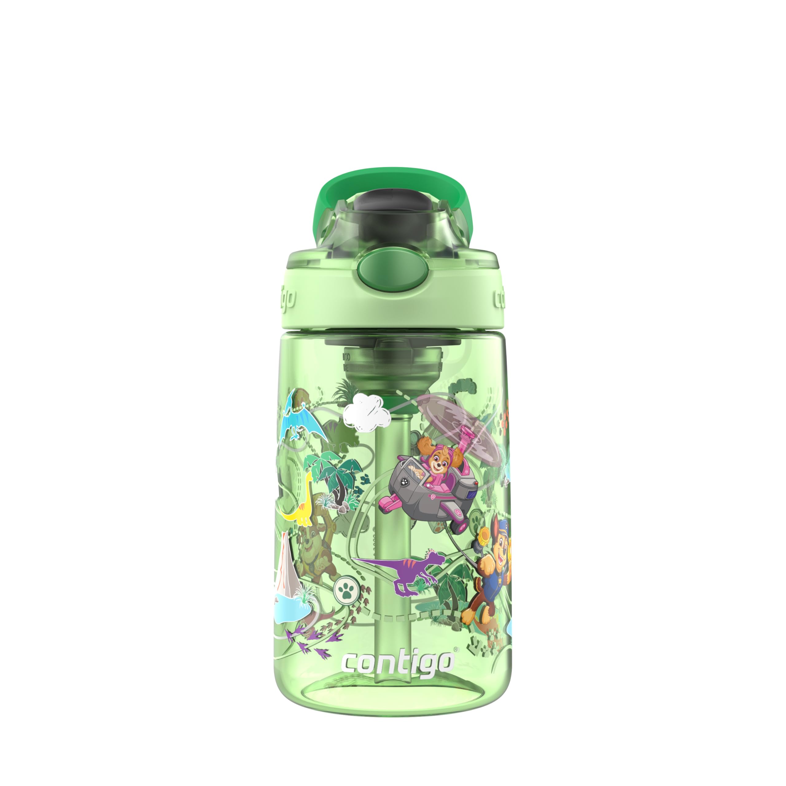 Contigo Aubrey Paw Patrol Leak-Proof Spill-Proof Water Bottle with Autospout, 14oz, Paw Patrol Dino Treks, Green