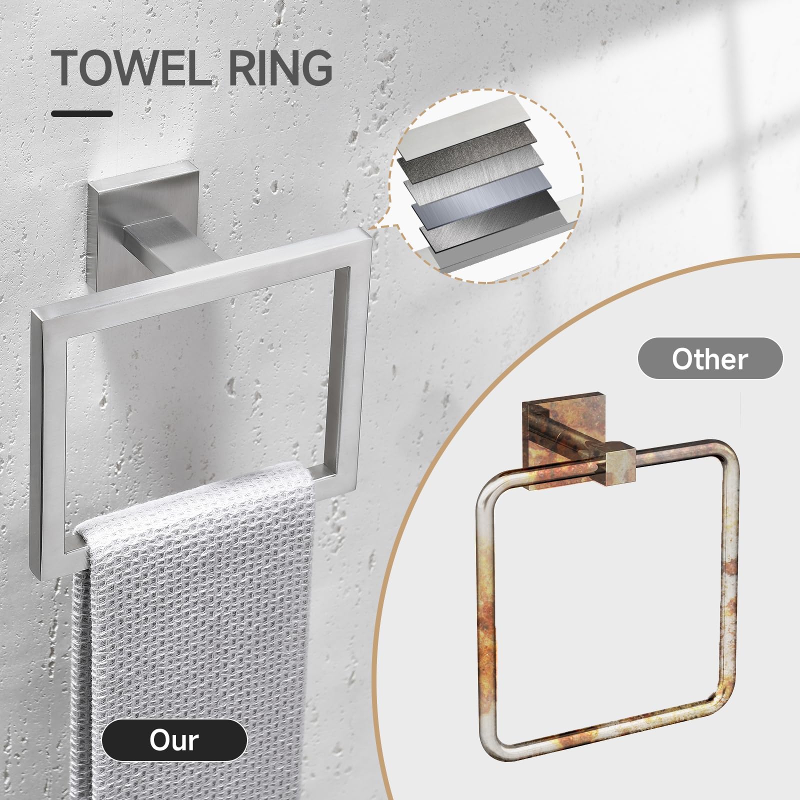 Tqkag 5-Piece Bathroom Hardware Set Brushed Nickel Classic Wall Mounted Sus304 Stainless Steel Bathroom Accessories Set 23.6'' T