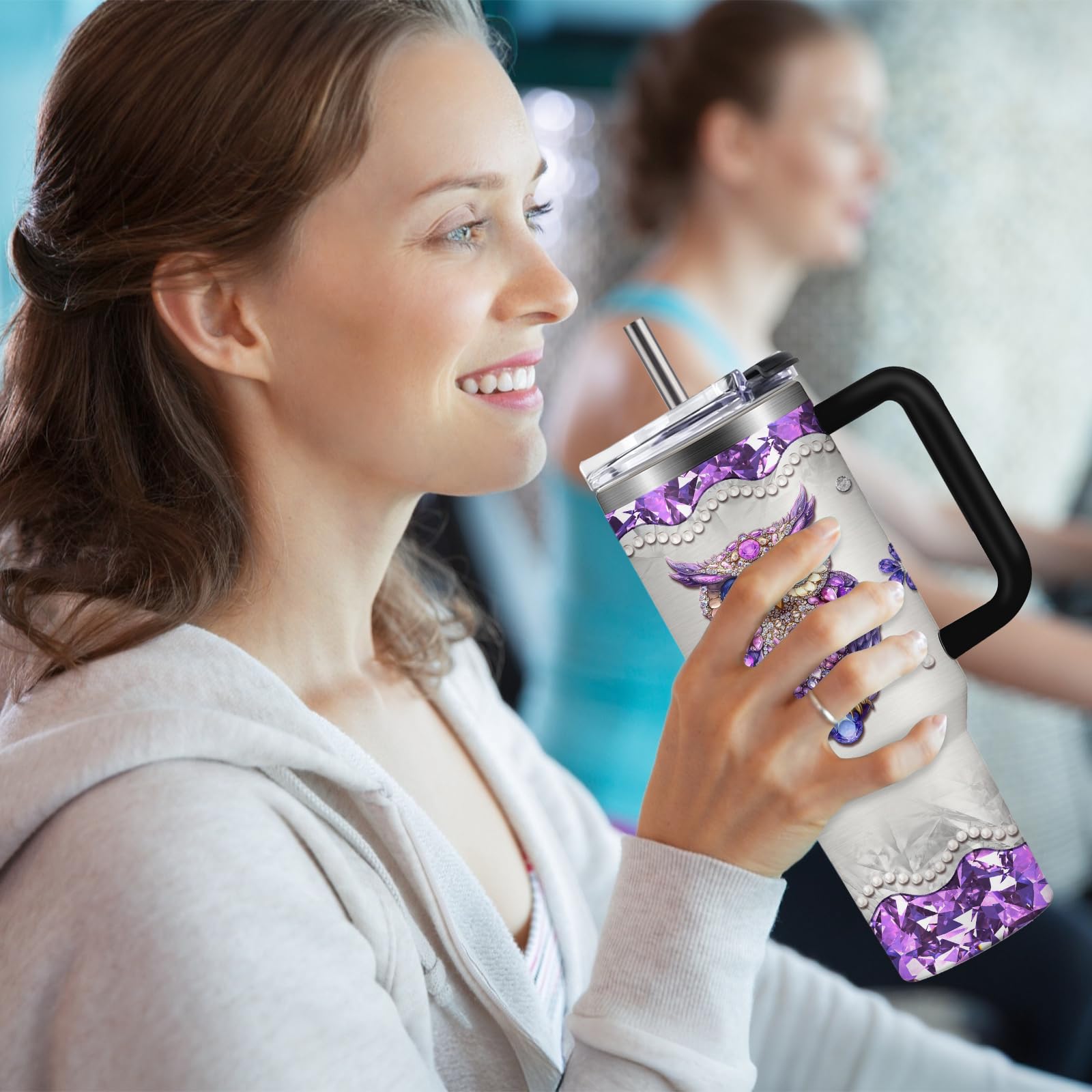 HYMONA Owl Gifts for Women Cups Tumbler with Handle 40oz Unique Stainless Steel Insulated Owl Water Cups, Christmas Birthday Gif