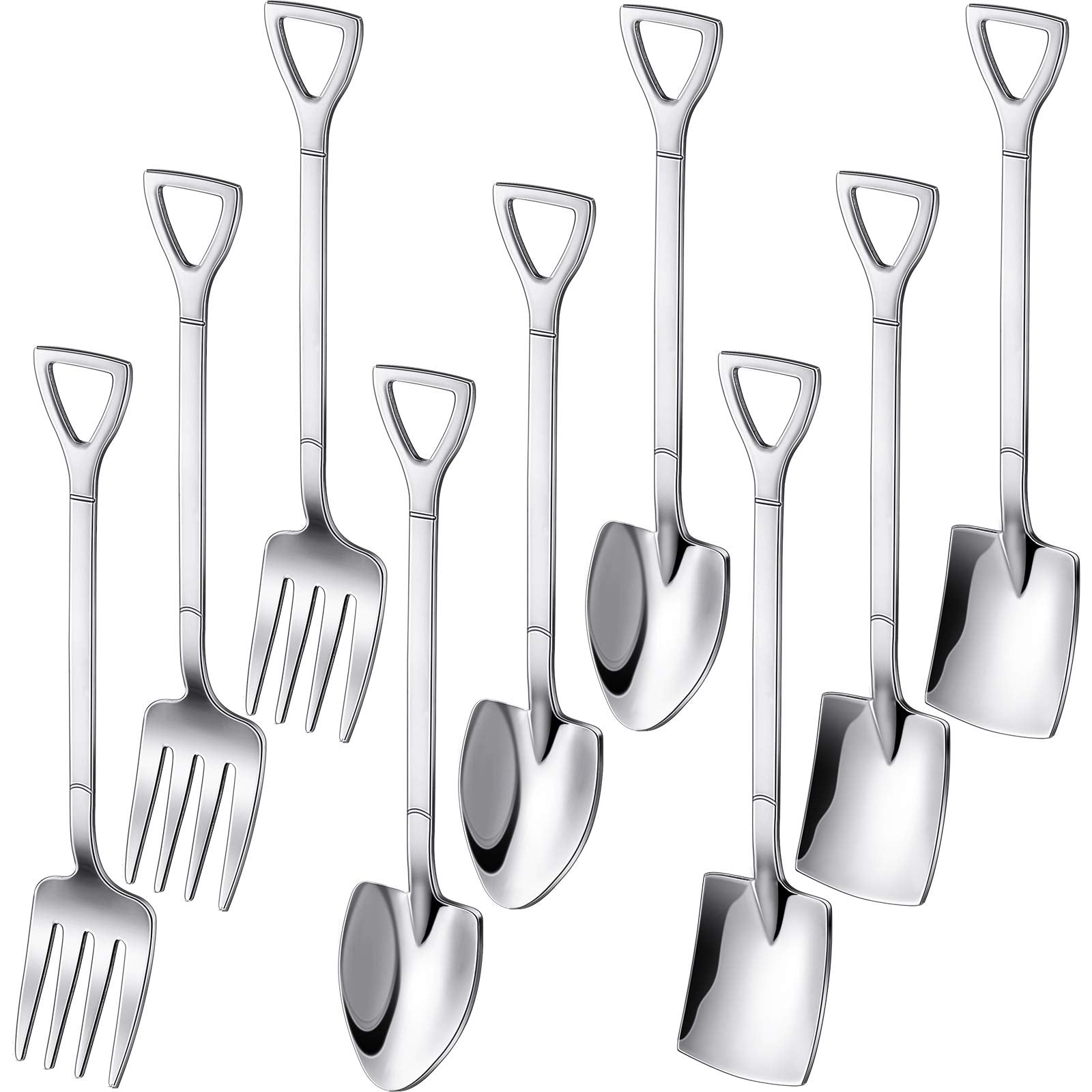 9 Pcs Mini Shovel Spoons And Fork Set For Desserts Include 3 Shovel Shape Spoons 3 Pointed Spoons And 3 Stainless Steel Fork Spo
