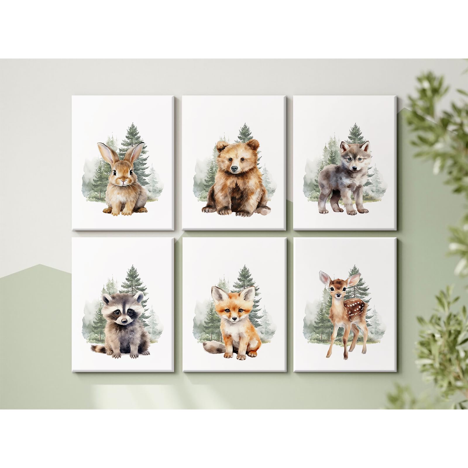 Joocrise Woodland Animal Nursery Wall Art Decor Set Of 6 Baby Boys Room Wall Art Forest Animal Canvas Wall Decor Kids Art Prints