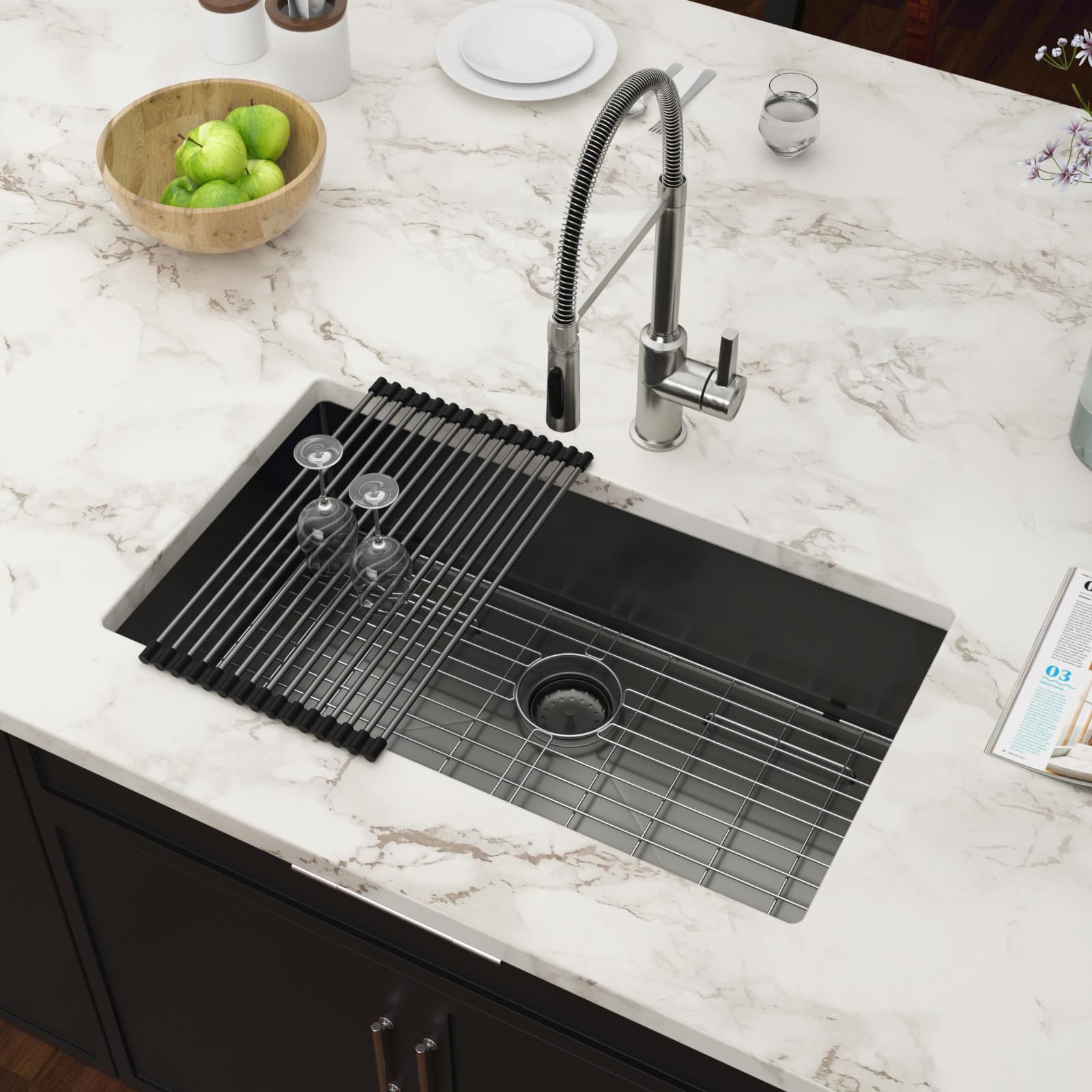 Couoko Black Kitchen Sink 32 Inch Undermount Kitchen Sinks Gunmetal Black Stainless Steel Single Bowl 16 Gauge Handmade Sink 32'