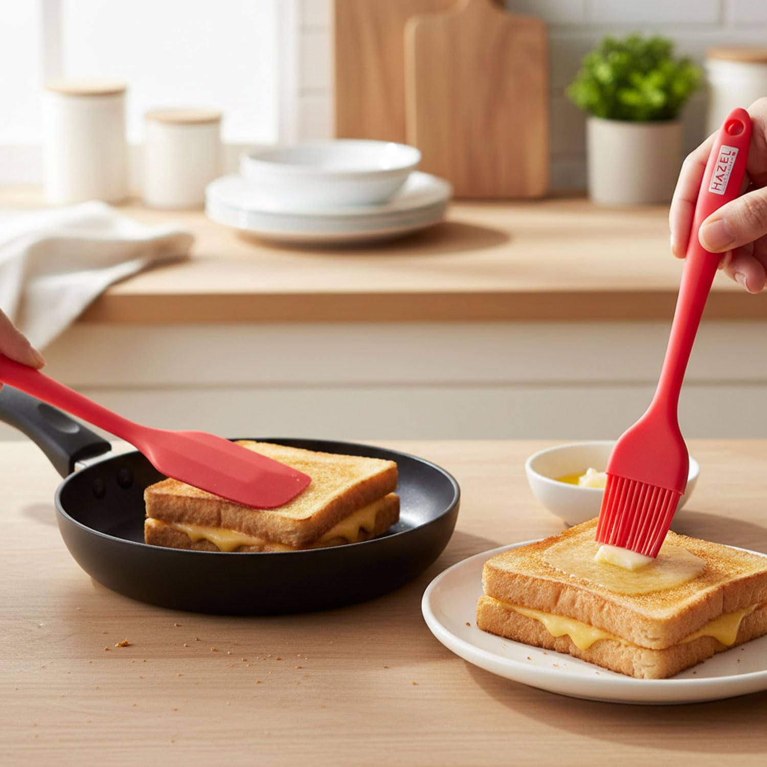 Hazel Silicone Spatula & Oil Brush Combo Set Of 2 | 8 Heat Resistant, NonStick Tools For Mixing, Scraping & Greasing