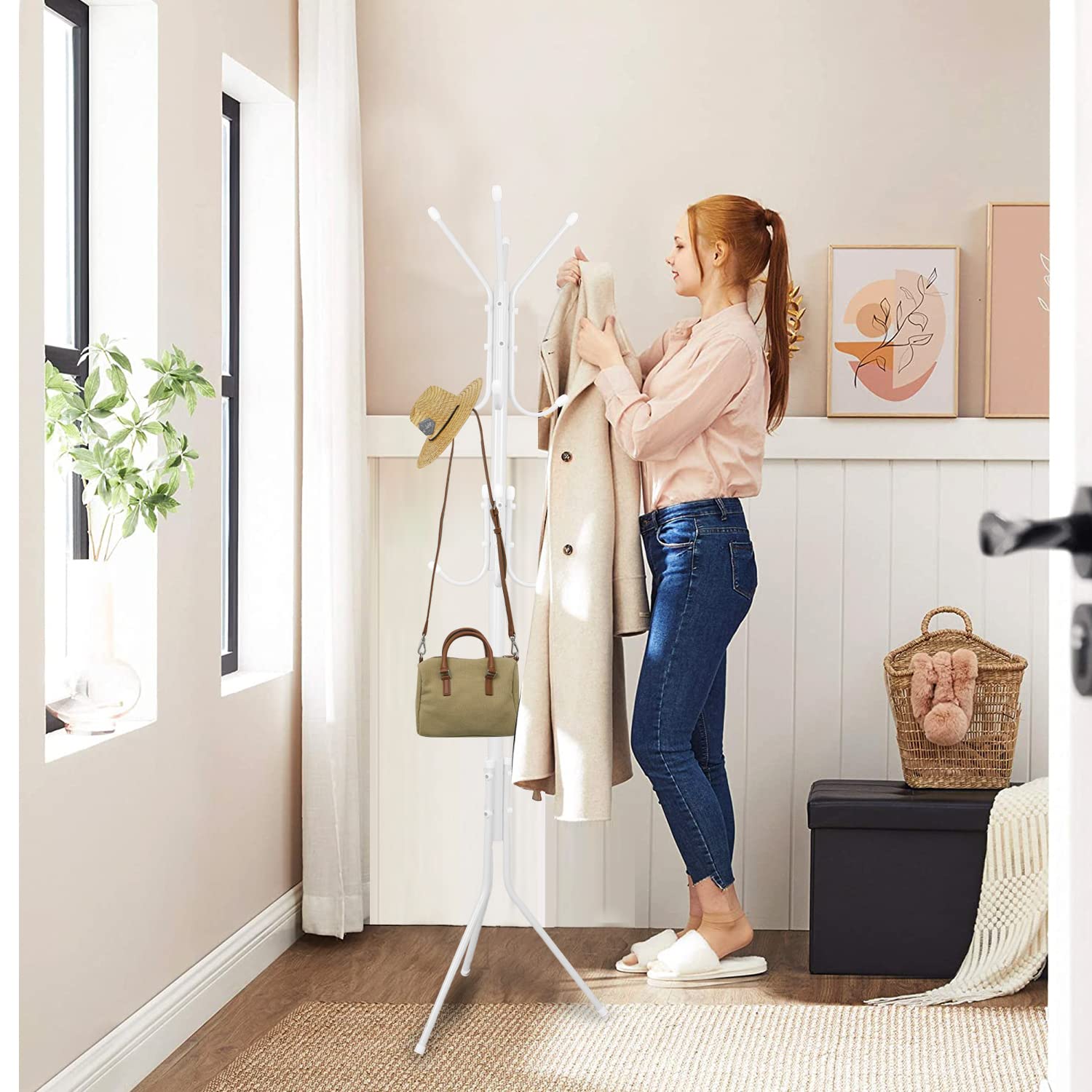 Leopax 8 Hook Metal Coat Stand Hanger For Hanging Clothes, Towels, Hats | Garment Stand, Cloth Stand, Cloth Hanger, Standing Coa