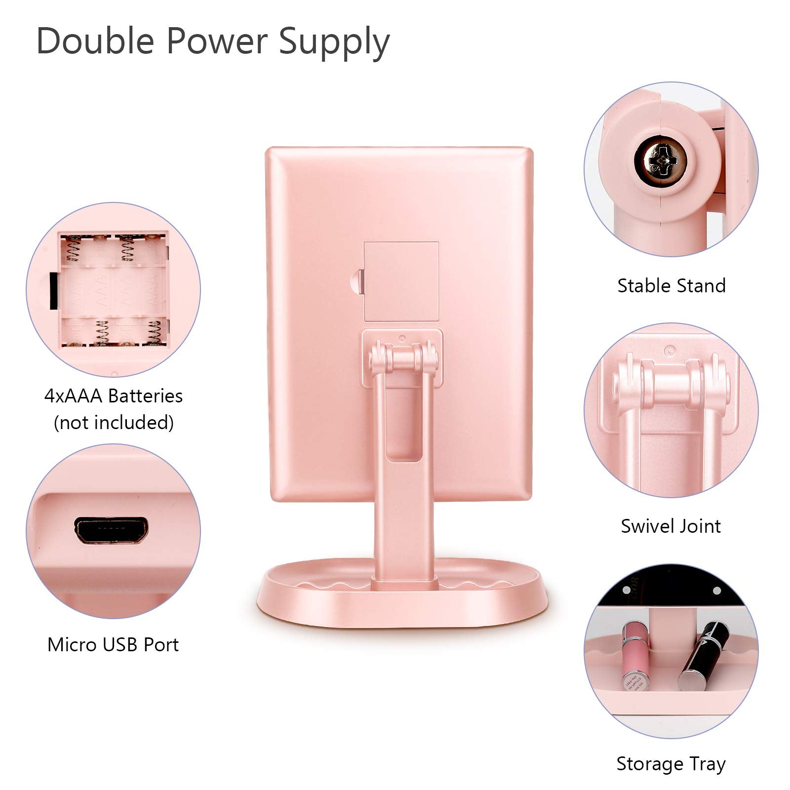 deweisn Trifold Lighted Vanity Makeup Mirror with 21 LED Lights 1x/2x/3x Magnification and Touch Screen Dimming Two Power Supplies Makeup Mirror  Gift for Women