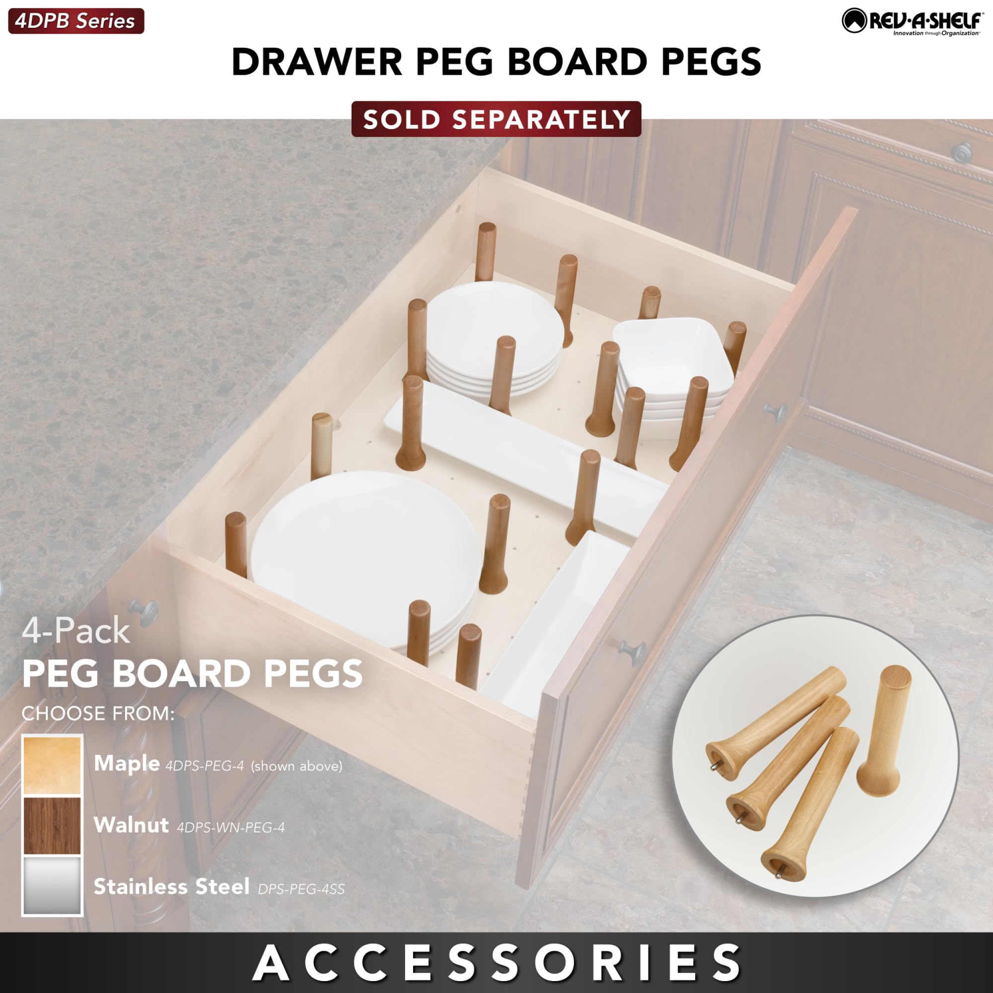 Rev-A-Shelf Trimmable Pegboard Drawer Divider Organizer, Trim To Fit Wooden Kitchen Cabinet Storage Utensil, Pots & Dish Rack, 3
