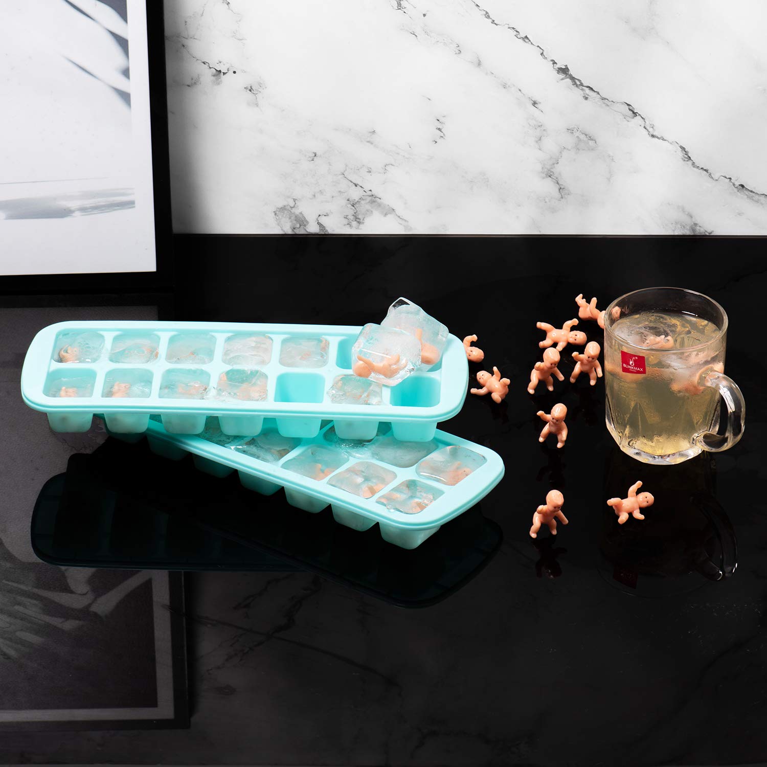 Juxinda My Water Broke Baby Shower Game - 36 1.2 Inch Tiny Plastic Babies, 2 Ice Cube Trays For Baby Shower Ice Cube Games (Lati