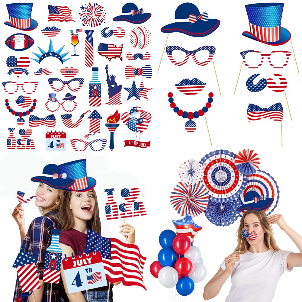 33 PCS 4th of July American Photo Booth Props USA Independence Day Patriotic Glasses I Love America Designer Photo Booth Props K
