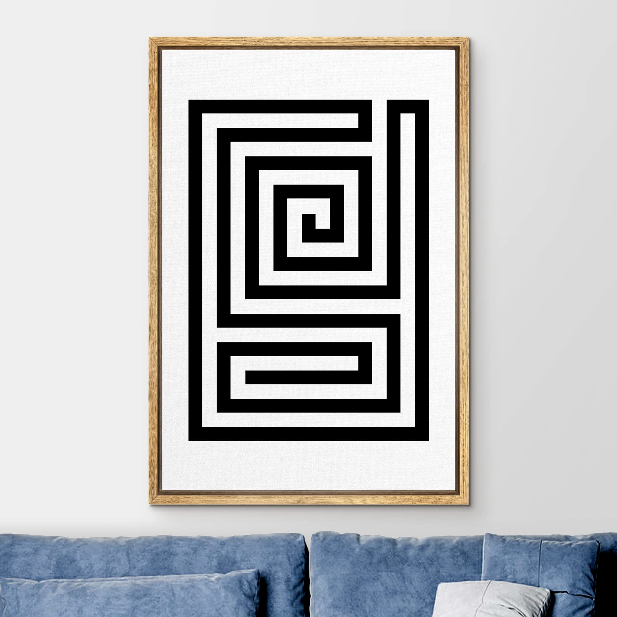 Ashbrook Framed Canvas Print Wall Art Black And White Geometric Line Maze Square Abstract Shapes Illustrations Modern Bohemian C