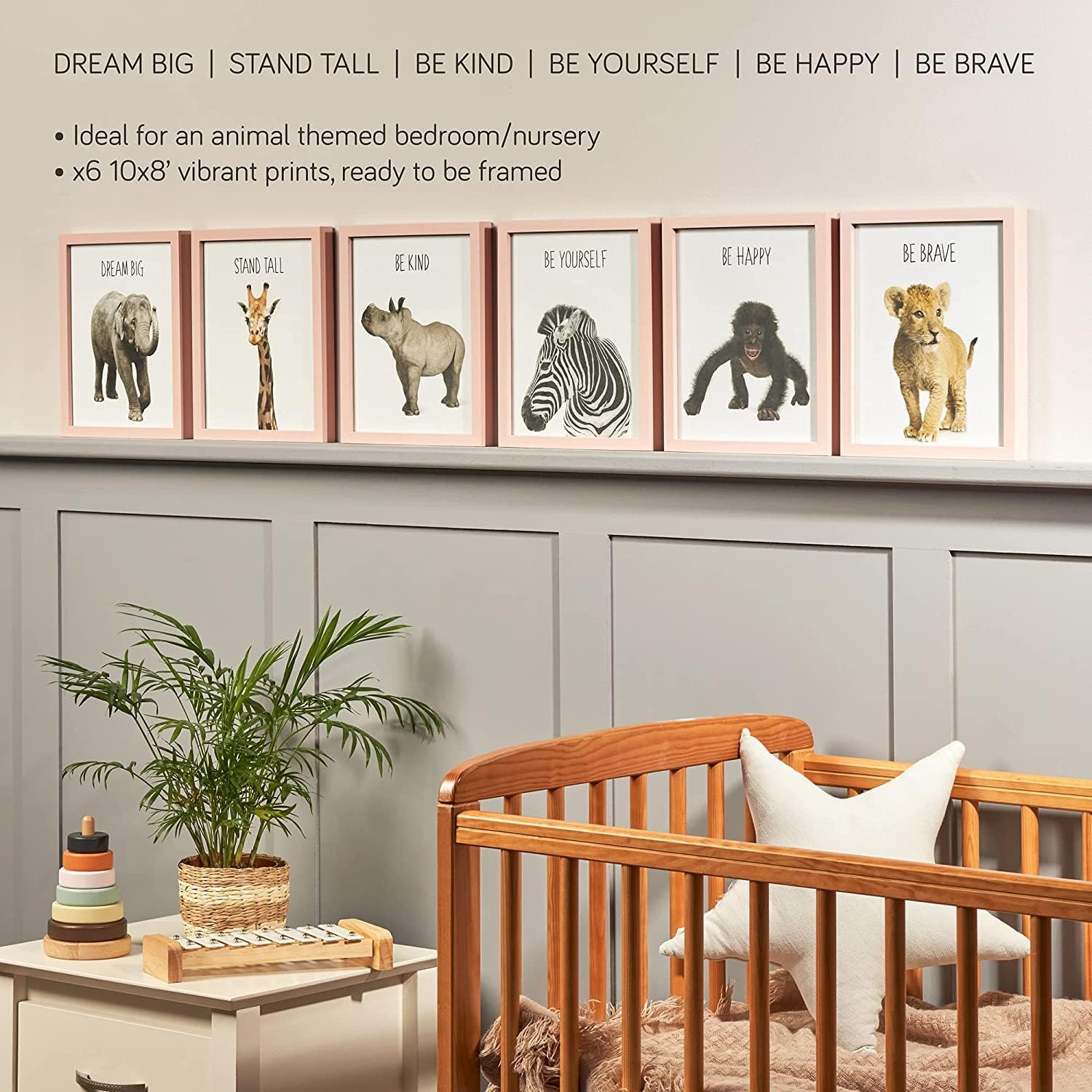 FUNNY PARTY PIECES Set of 6 Safari Animal Prints - Nursery Bedroom Decor For Children Baby  Nursery Wall Art - Jungle Safari Decor - Cute Prints With Inspiring Messages