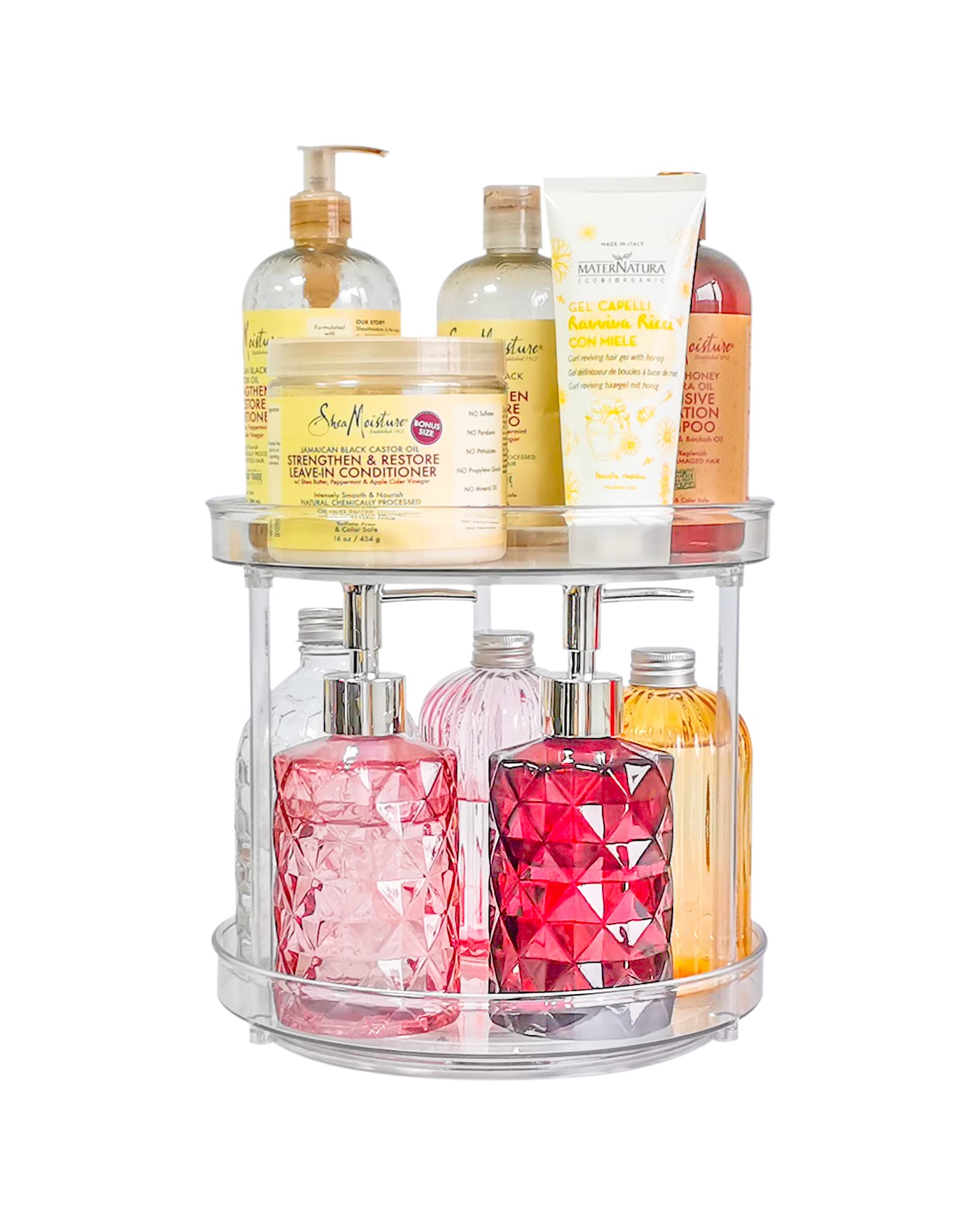 Roninkier 2-Tier Clear Lazy-Susan Turntable - 9-Inch Pantry Spice-Rack Cabinet-Organizer - Plastic Lazy Susan Makeup Organizer F