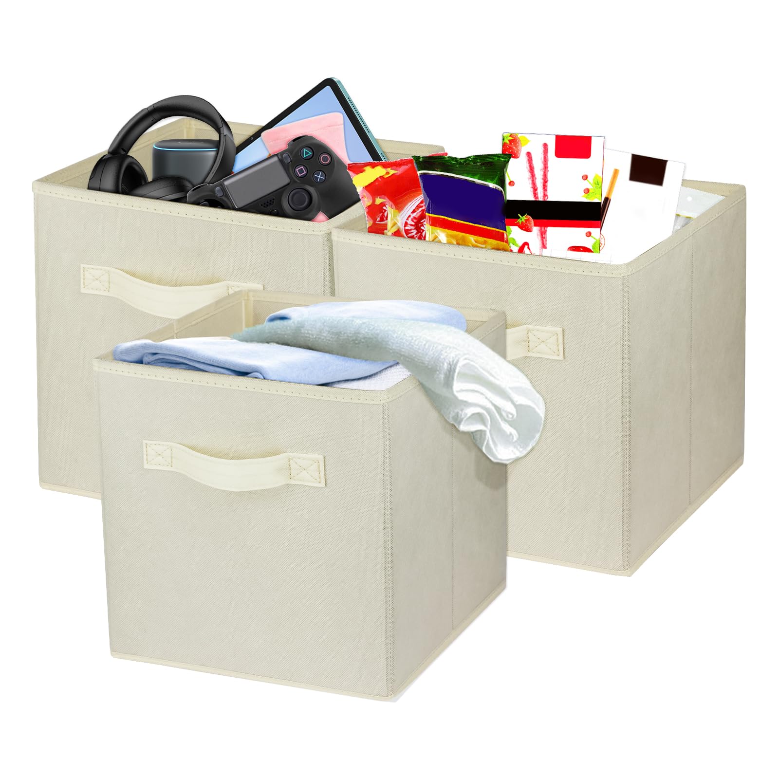 Zuihug 3 Pcs Storage Cubes, 10.5 Inch Collapsible Storage Bins, Fabric Foldable Bins For Organization, Durable Storage Bins For