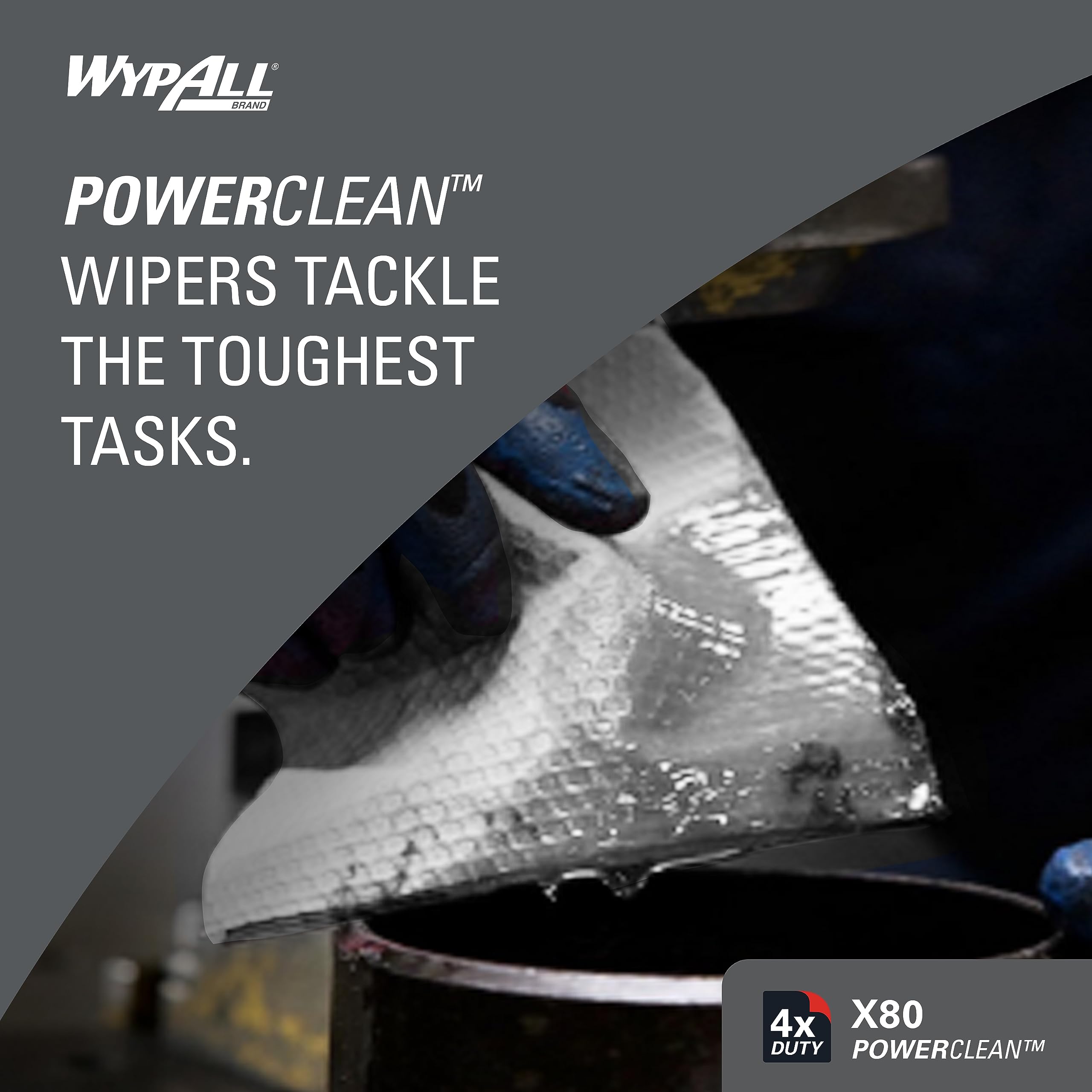 Wypall Power Clean X80 Heavy Duty Cloths (41025), Extended Use Cloths Jumbo Roll, White, 475 Sheets / Roll; 1 Roll / Case