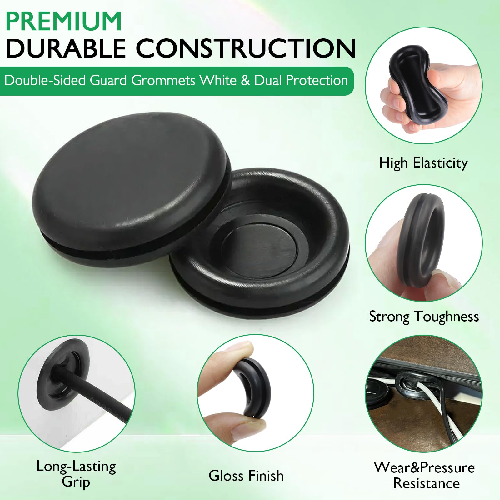 EASYEAH Rubber Grommet Kit - 170 PCS Electrical Wire Gasket Set, Black, Assorted Sizes 1/4" to 1" for Firewall Hole Plugs