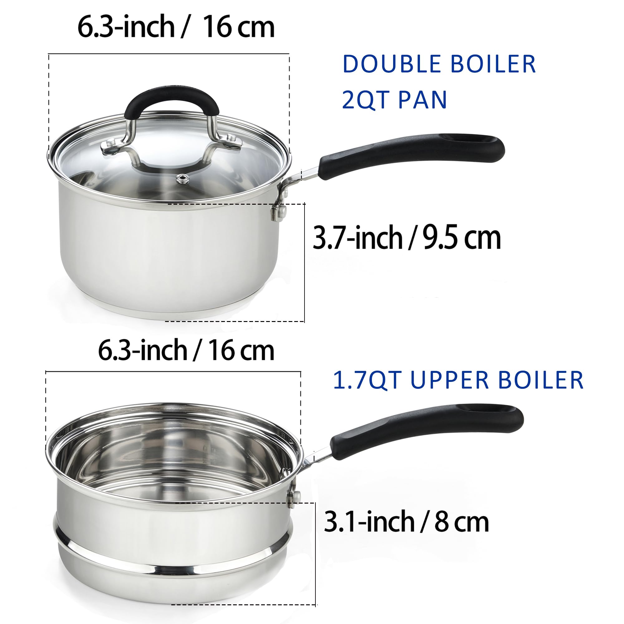 Cook N Home Double Boiler Saucepan 2QT, Stainless Steel, Tempered Glass Lid, Model 02655