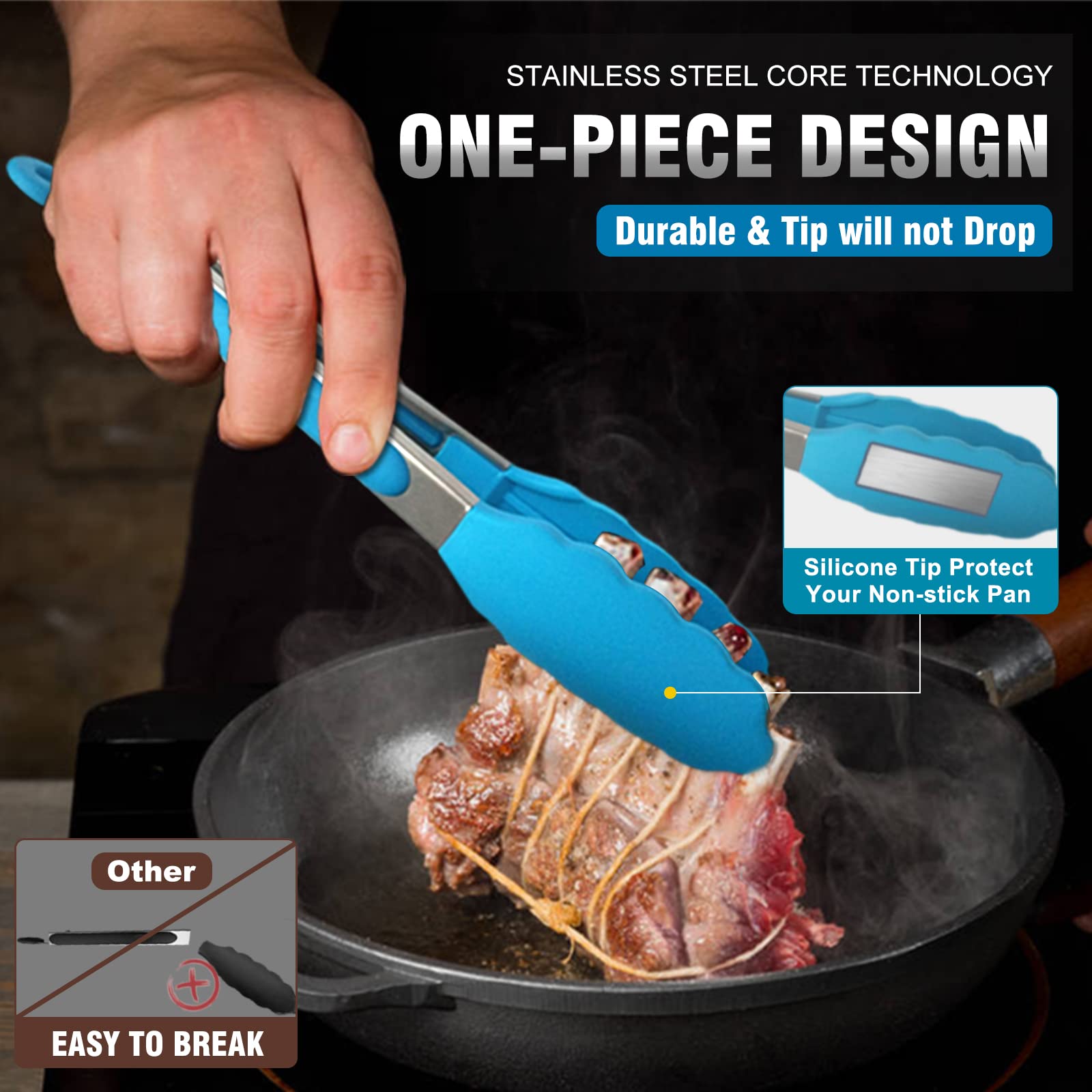 Walfos Silicone Tongs For Cooking - Heat Resistant Kitchen Tongs For Salad,Cooking, Grilling,Stainless Steel And Bpa Free Silico