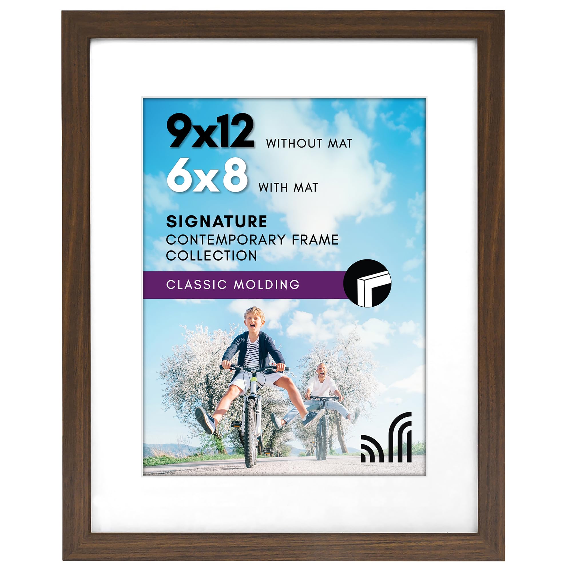 Americanflat 9x12 Picture Frame with Shatter-Resistant Glass - Use as 6x8 Frame with Mat or Display 9x12 Photo Without Mat - Sig