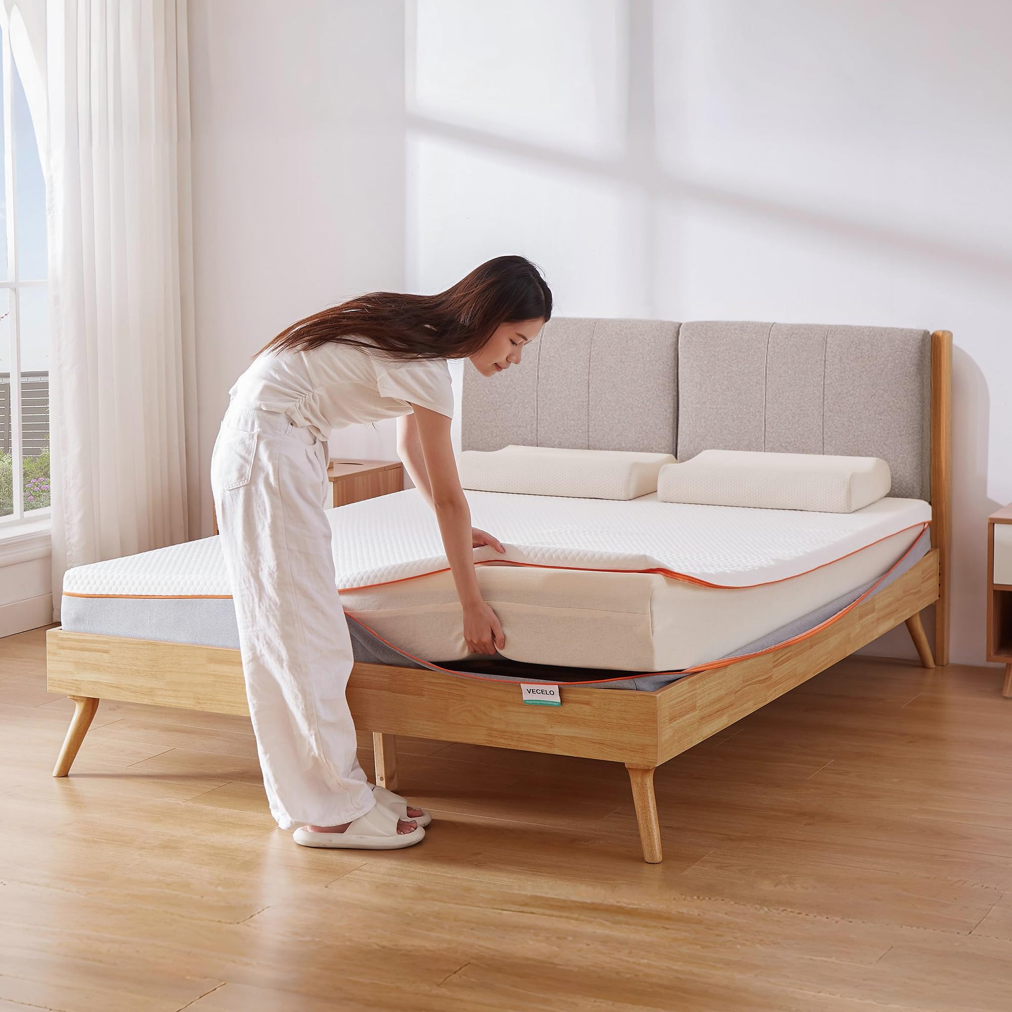 Vecelo Charcoal Infused Memory Foam Queen Mattress 8 Inch, Medium Firm Queen Size Bed Mattress With Washable Cover For Queen Bed