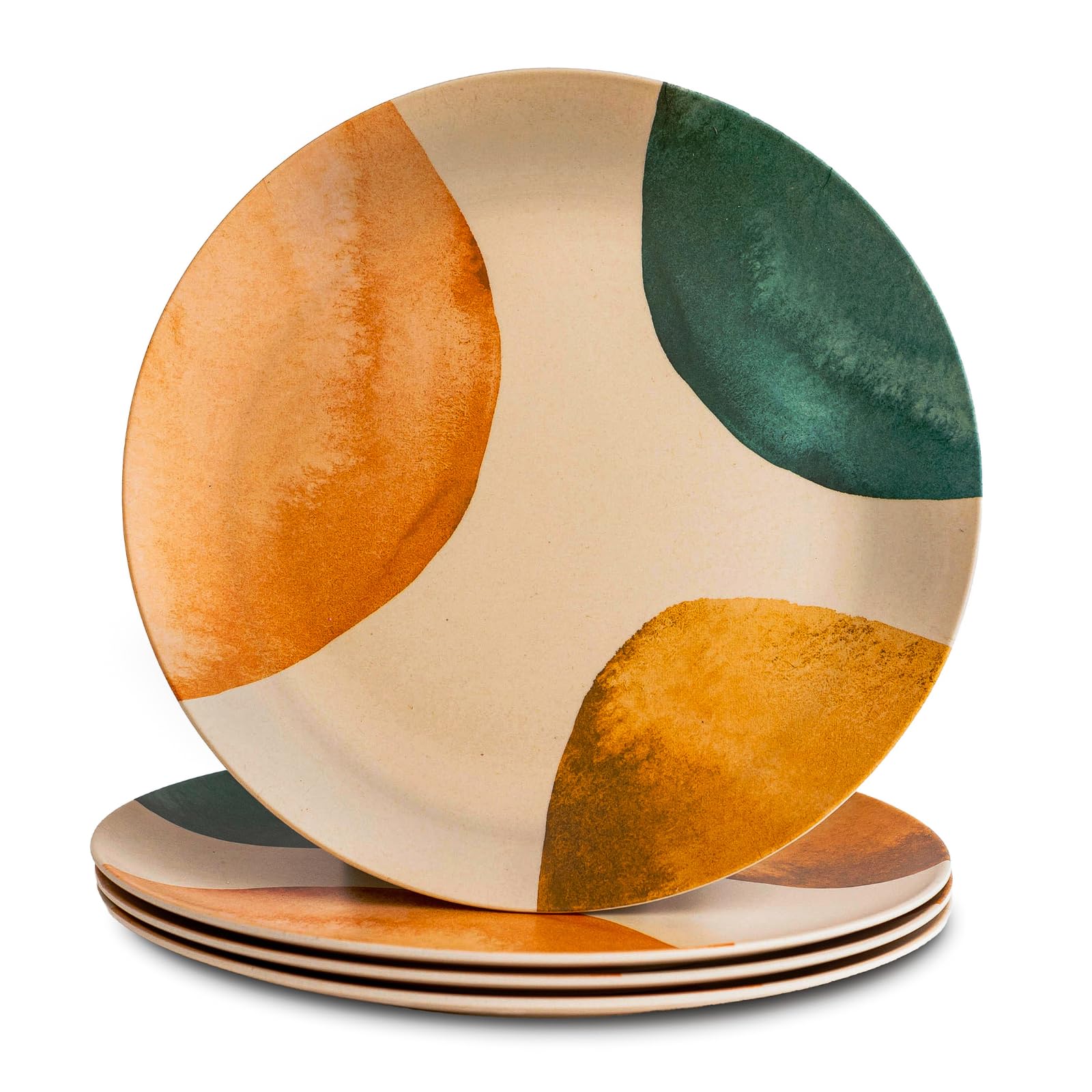 Nook Theory 4 Pack Reusable Bamboo Plates - Non-Toxic Toddler and Kids Plate, Dishwasher Safe, Not Microwavable Dinnerware (Ariz
