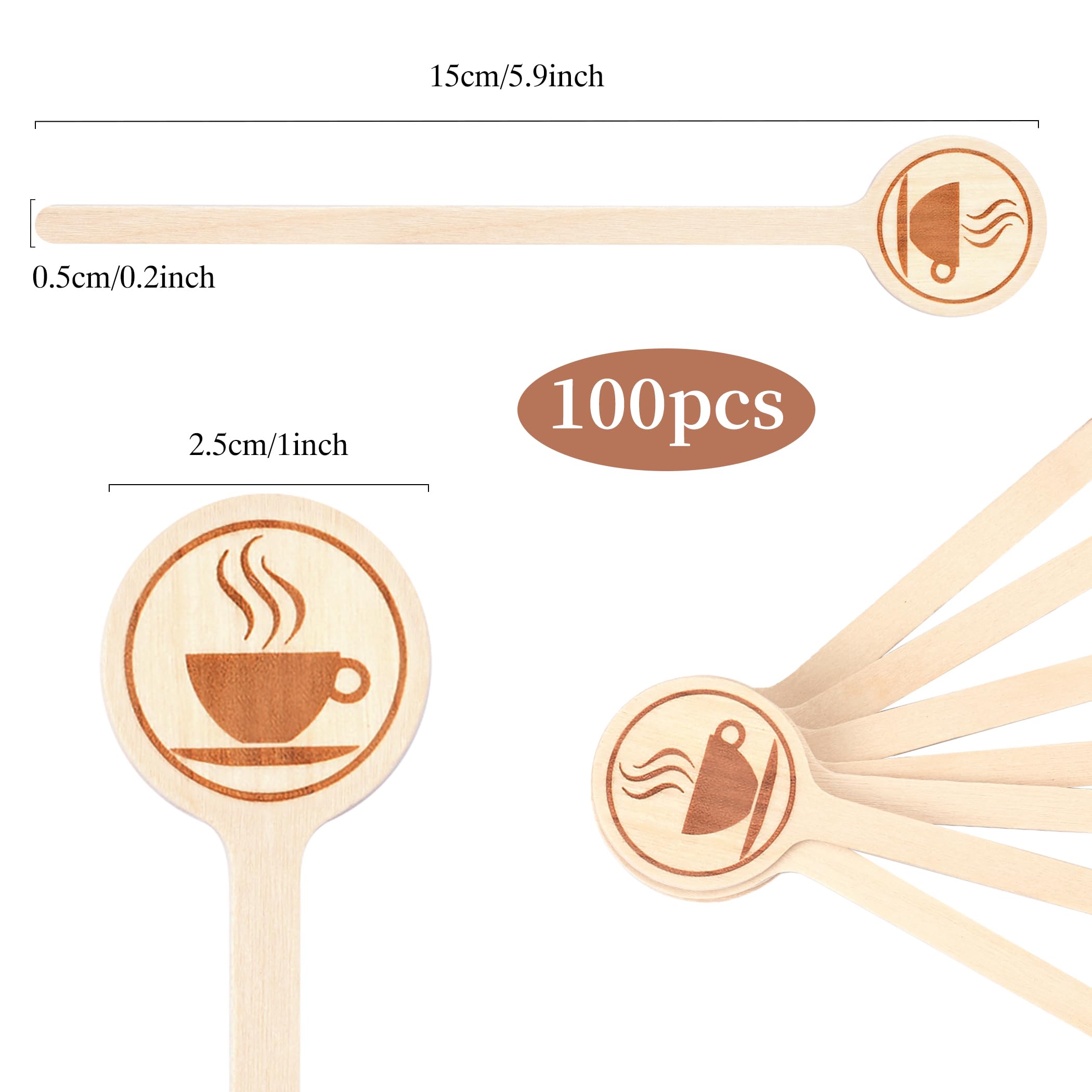 100Pcs Coffee Stirrers-5.9 Inch Natural Wooden Stir Sticks With Round Ends, Disposable Eco-Friendly Biodegradable Cafe Grade Cof