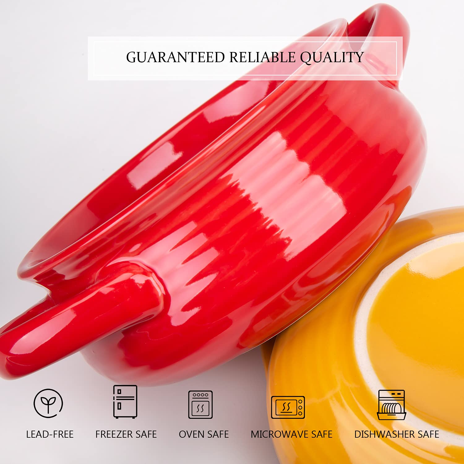 Cutiset 20 Ounce Multicolor Ceramic Soup Bowls With Handles,Ceramic Serving Bowl Set For Soup, Cereal And Stew, Set Of 4