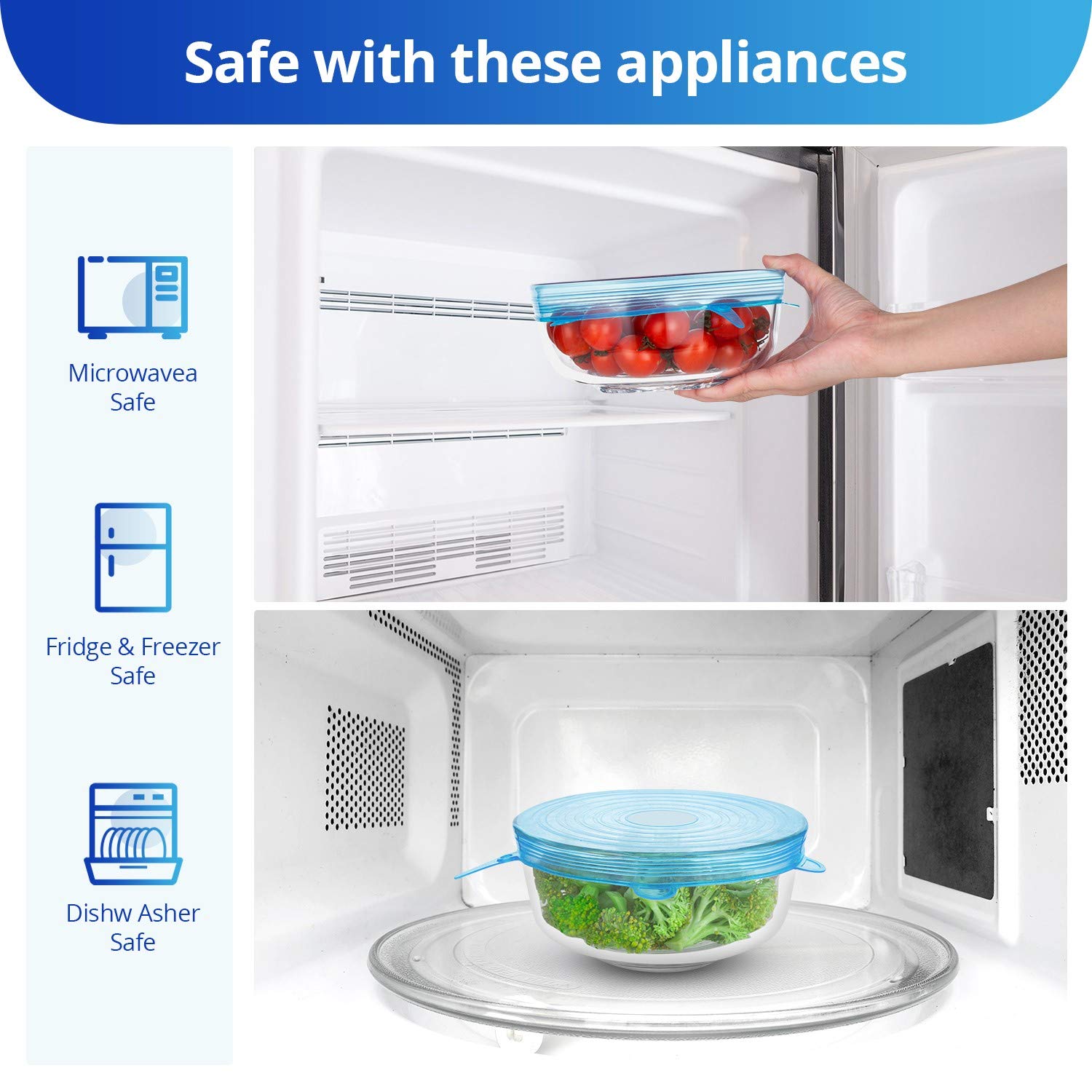 Silicone Stretch Lids, Zero Waste Reusable Silicon Container Lid Covers For Leftover Food Fruit Bowls Pots Cups Jars Dishes (6Pc