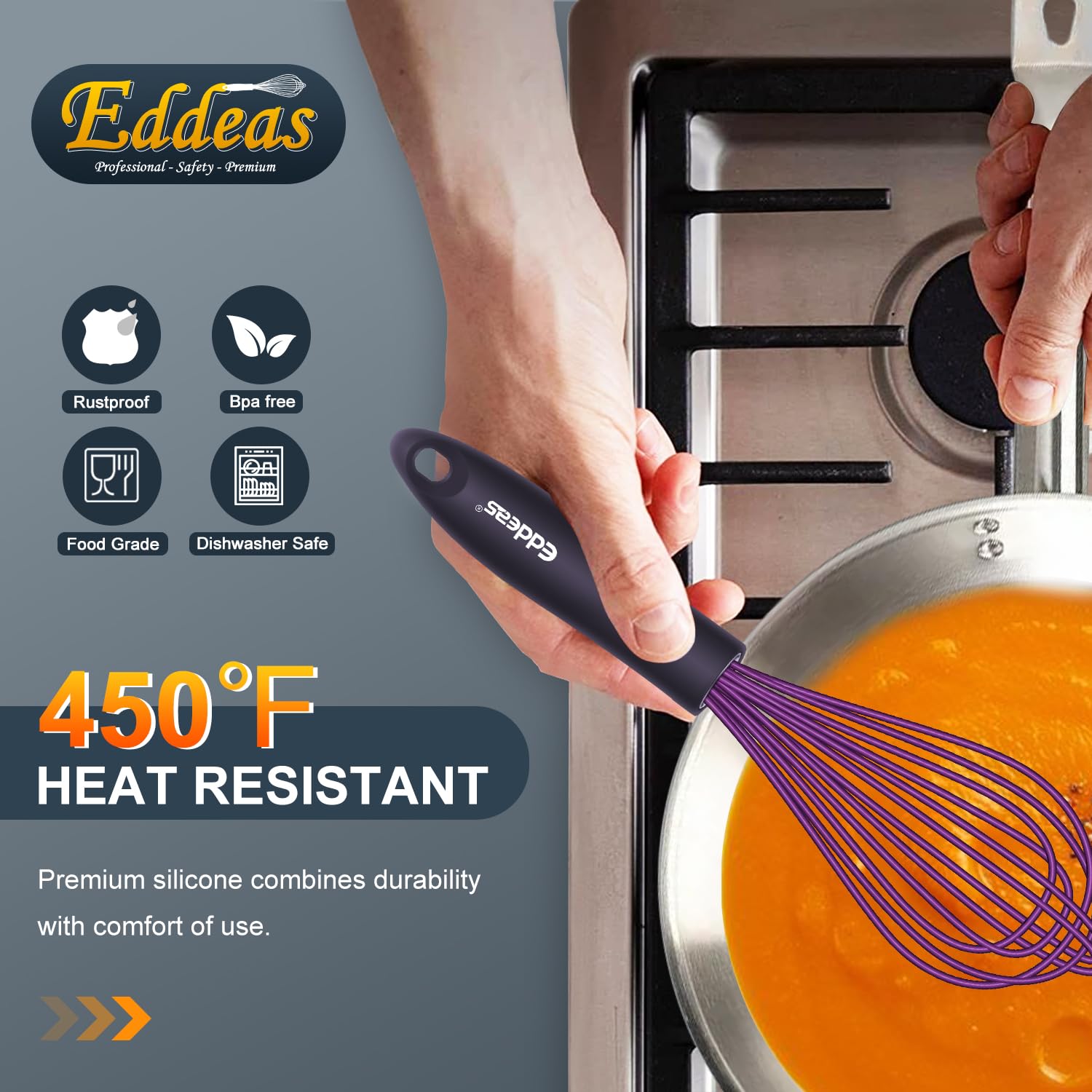 Silicone Whisk, Eddeas Non Scratch Coated Whisks For Cooking Baking Balloon Wisk, Kitchen Whisk Set Of 3 Size 7.5''+ 9'' +11''