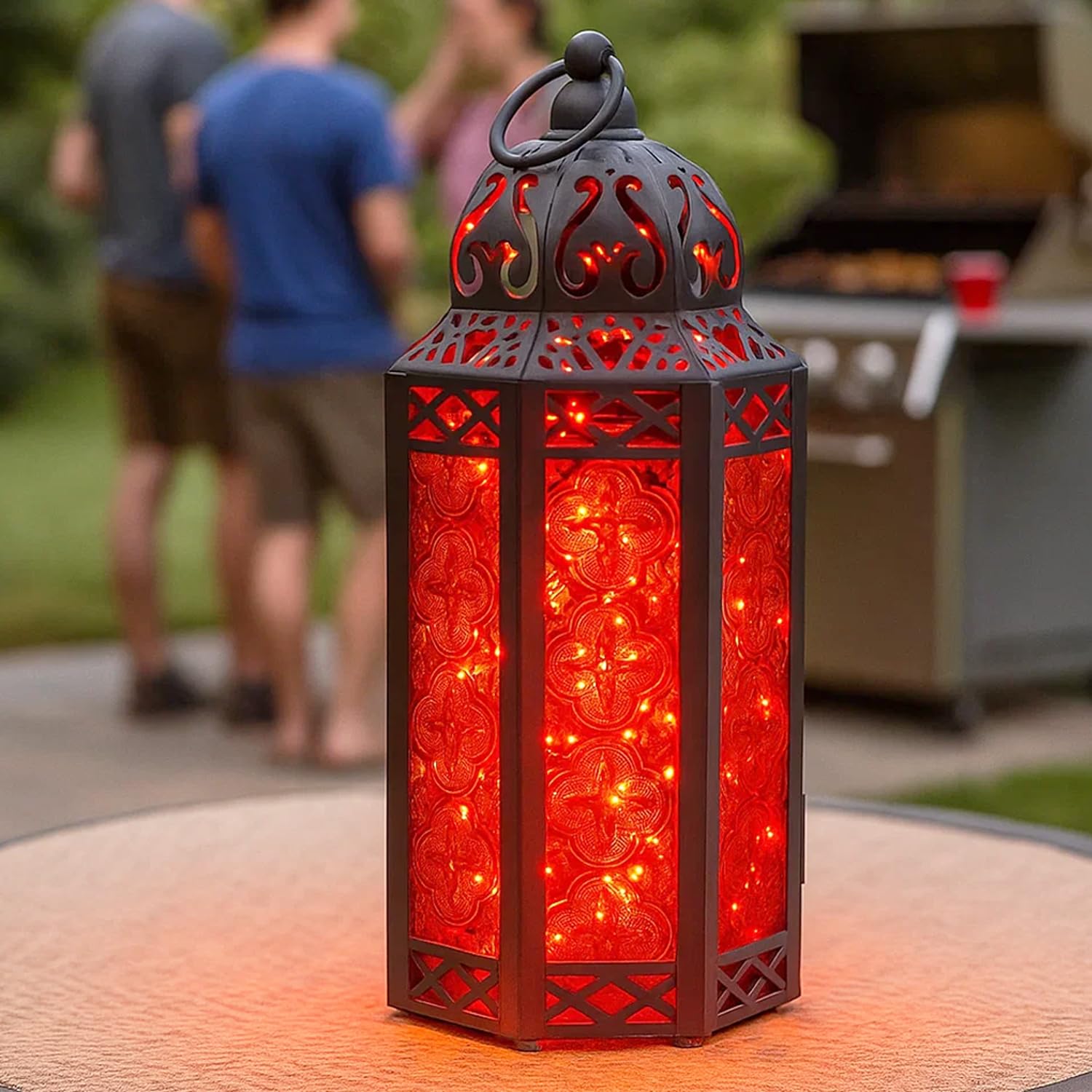 VELA LANTERNS 10.5 Metal Moroccan Decorative LED Fairy Lights Candle Lantern Holders for Indoor Home Fantasy Decor, Table Center