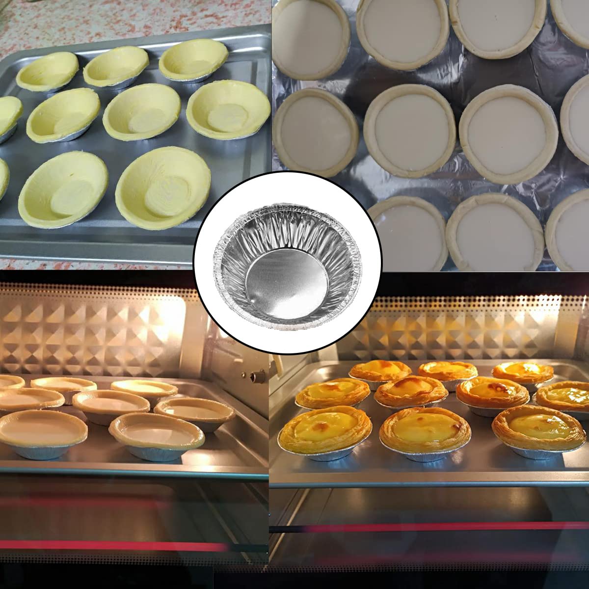HLCM 100 Pcs Aluminum Foil Pie Trays/Mini Pie Pans/Disposable Baking Tart Molds/Aluminum Foil Pie Pan  Great for Baking Tart Eggs  Quiche Pie  Caramel Pudding Pie  Etc. (100pc Pie Pans)
