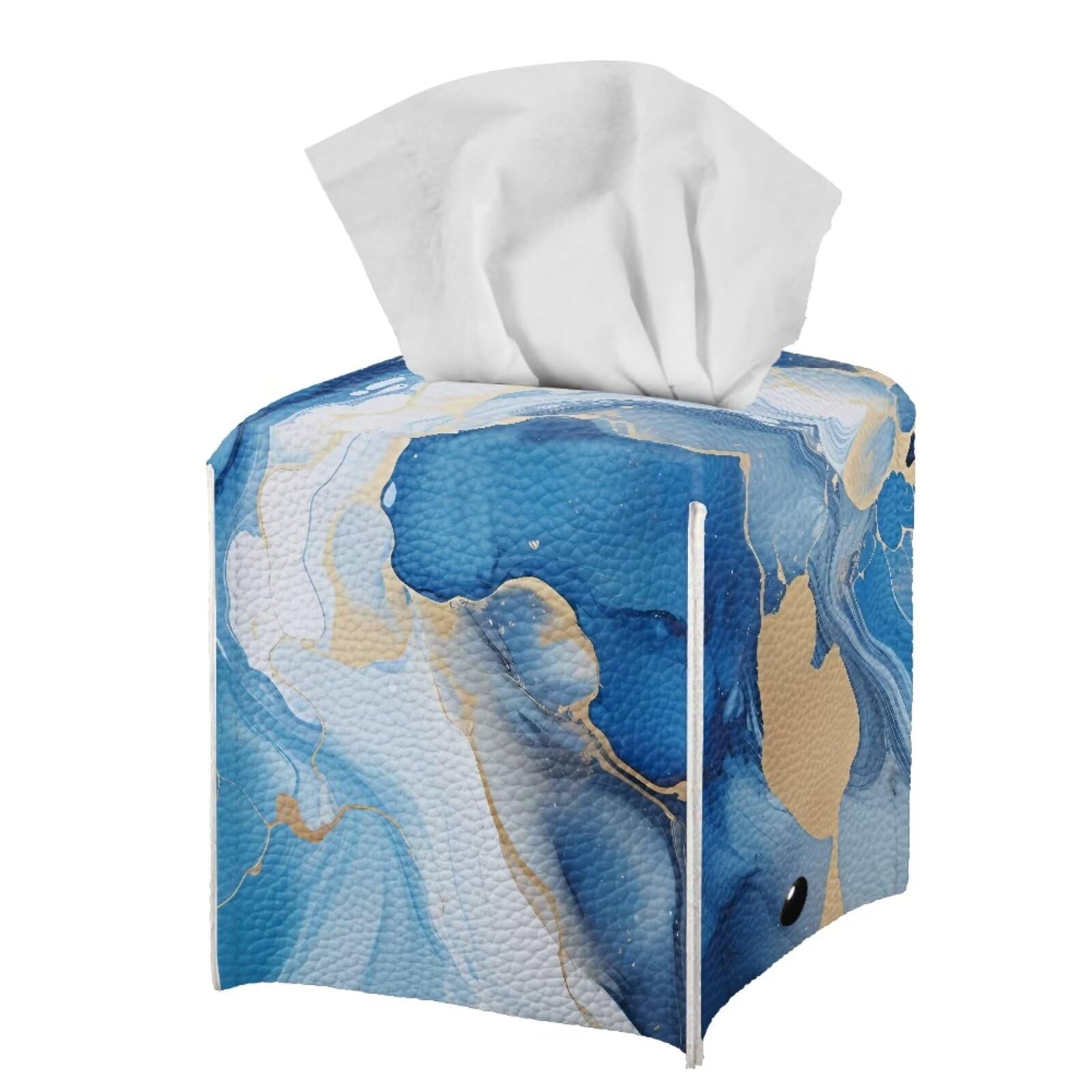Tutolipy Blue Marble Print Tissue Box Cover Square Cube Novelty Tissue Paper Box Cover Pu Leather Tissue Covers Holder For Dress