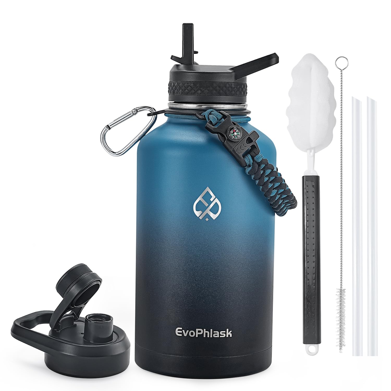 EvoPhlask 64 oz Insulated Water Bottle(Cold for 48Hrs), Indigo Black