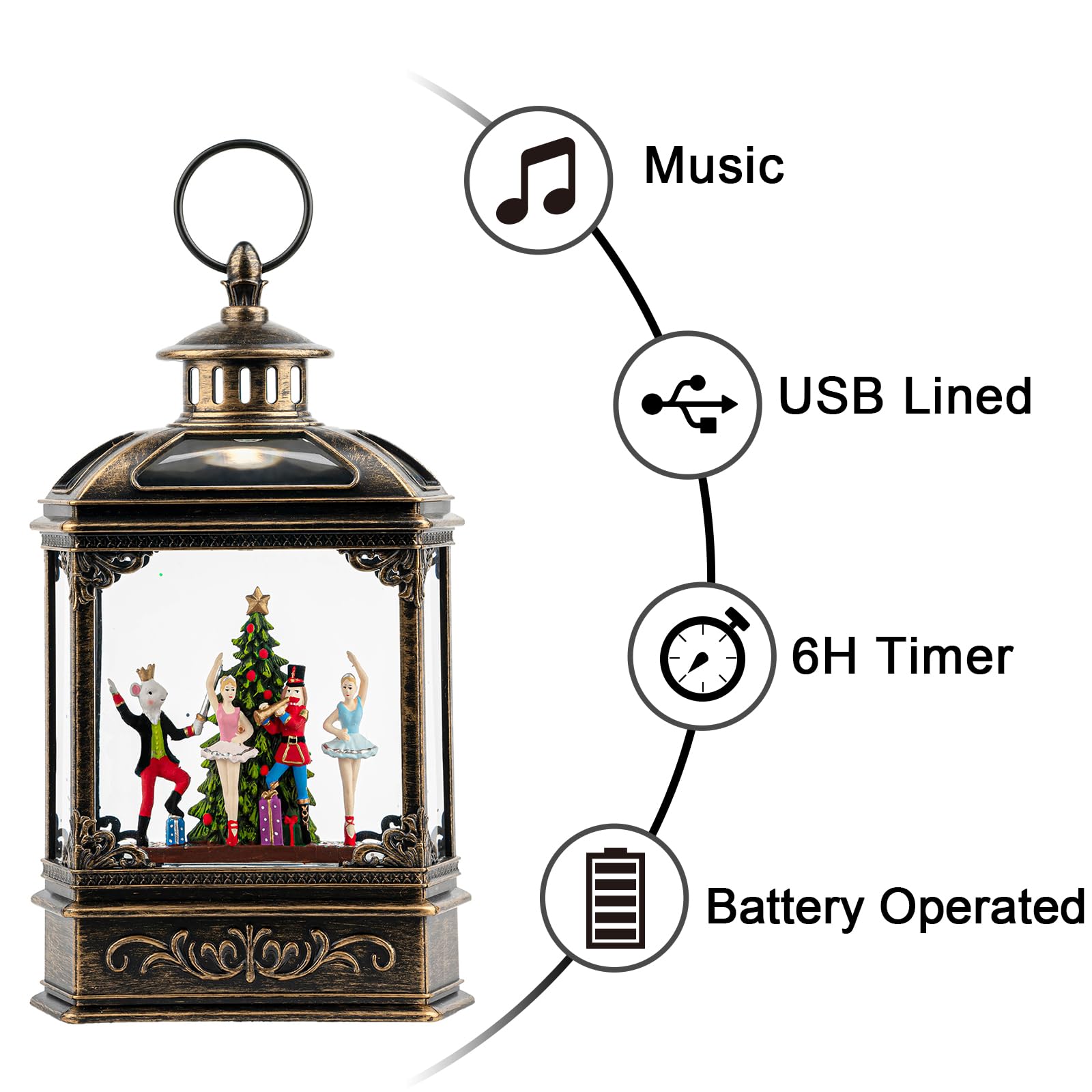 Christmas Snow Globe Lantern Lighted Nutcracker Suite Scene Musical Snow Water Lantern Swirling Glittering Home Decoration and G