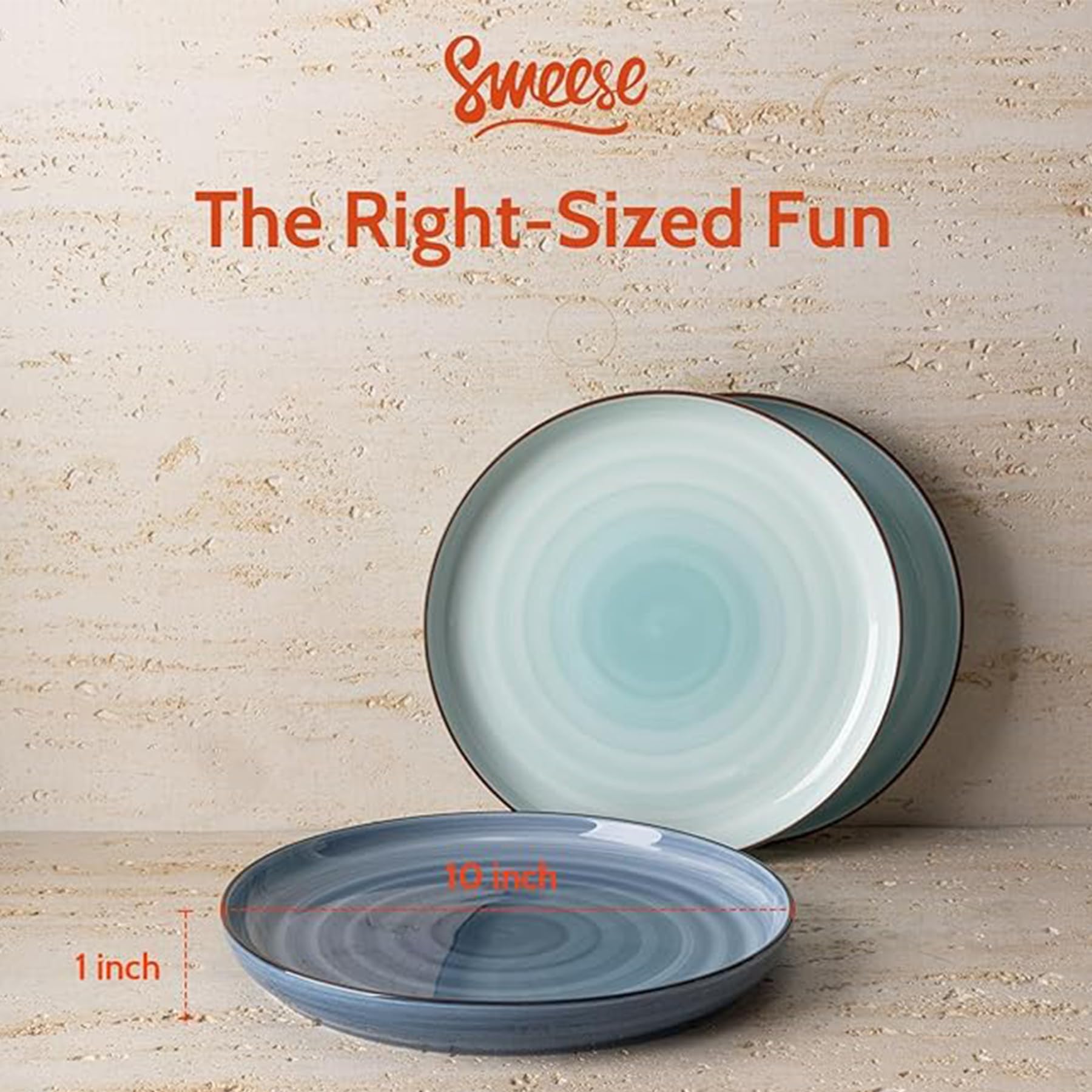 Sweese Dinner Plates, 10 Inch Round Porcelain Plates, Dish Set For Lunch, Party, Wedding, Restaurant, Microwave, Oven, Dishwashe