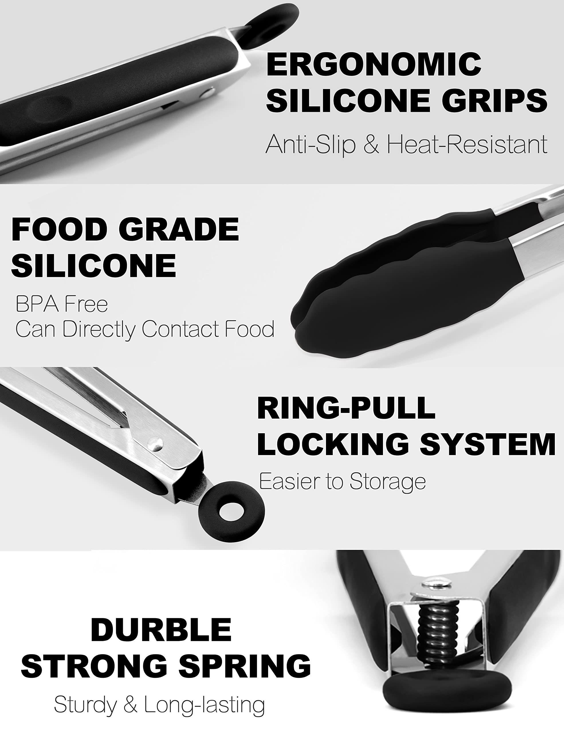 Anaeat Non-Stick Silicone Locking Tong - Stainless Steel 7'' Mini Kitchen Food Tongs With Non-Slip Silicone Tips And Grip For Co