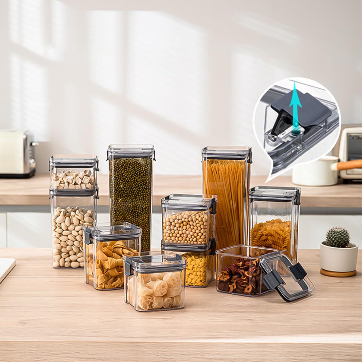 Cetomo 8.6Cup Sealed Food Storage Container, Fridge Organizer Bins With Clips For Kitchen, Freezable Airtight Leak-Proof Stackab