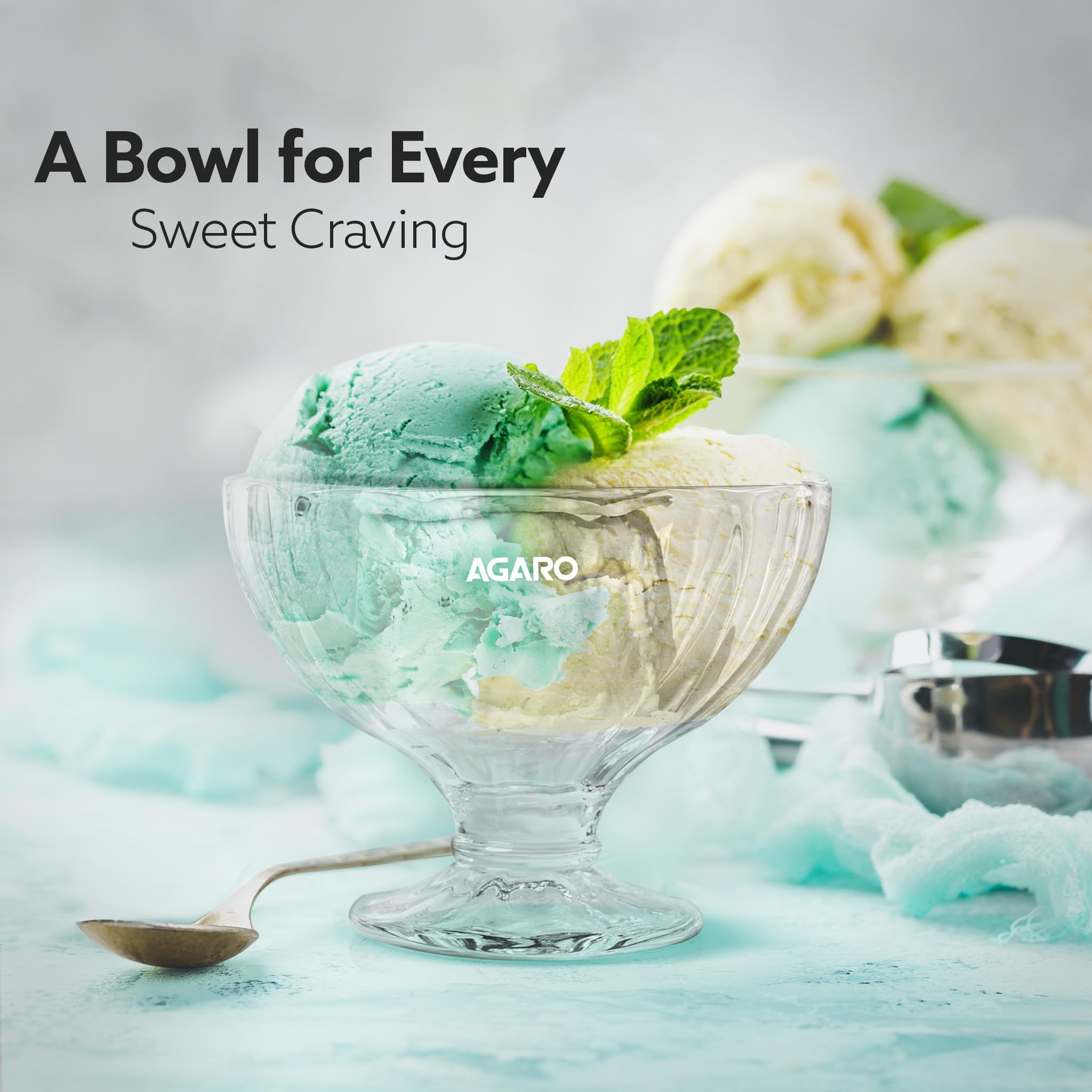 Agaro Glass Elegant Ice Cream Bowl 140Ml Set Of 6, Ice Cream Bowl, Dessert Cup For Sundae, Sweets, Snacks, Fruit, Pudding, Nuts
