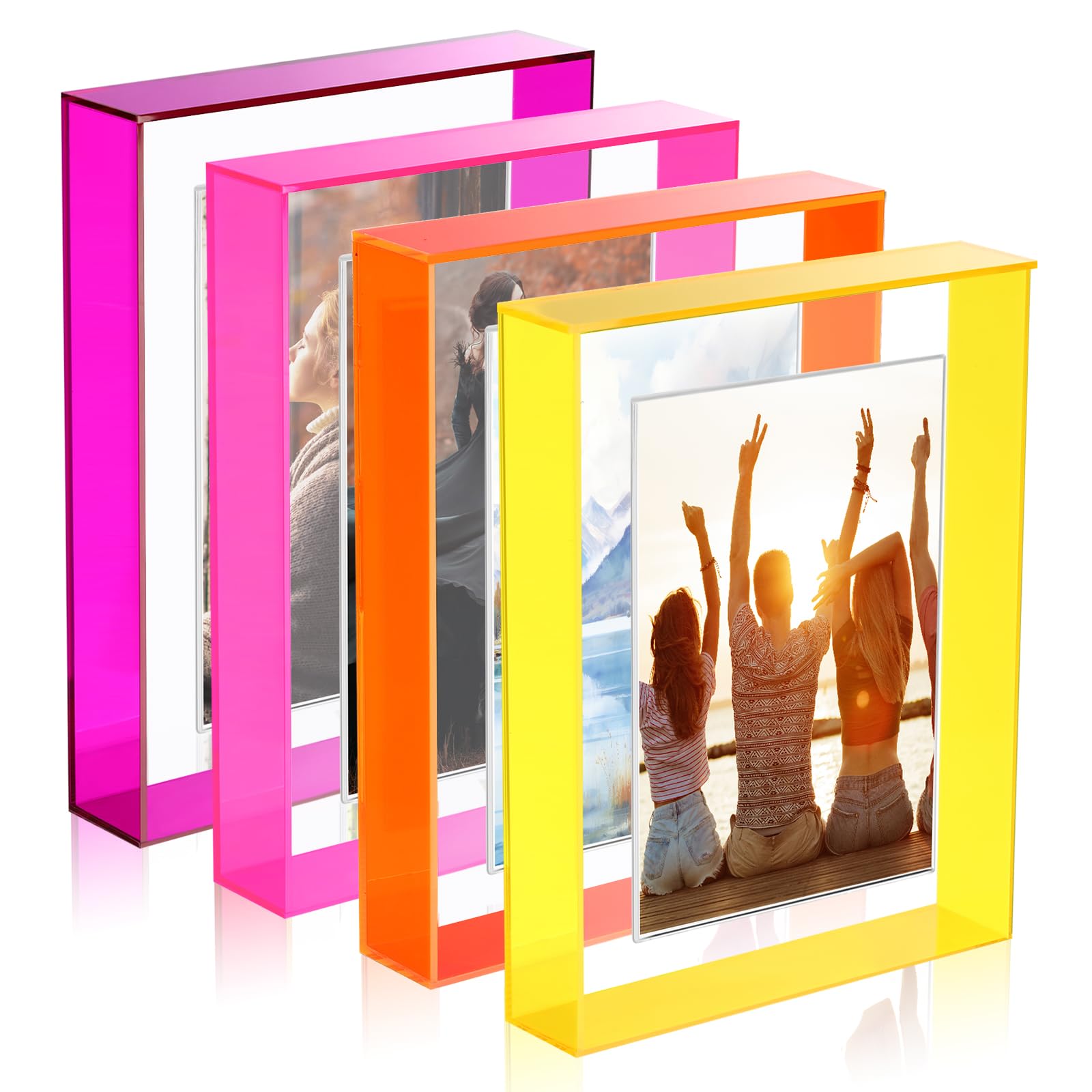 Kathfly 4 Pcs 5x7 Floating Picture Frame Acrylic Frames for Wall Mounted or Tabletop Standing Decorative Magnetic Photo Frames N