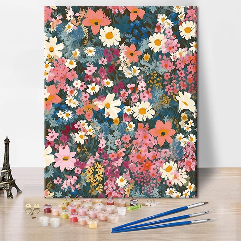 Tumovo Abstract Paint By Number For Adults Flowers Adults' Paint-By-Number Kits Floral Acrylic Painting By Numbers With Brushes