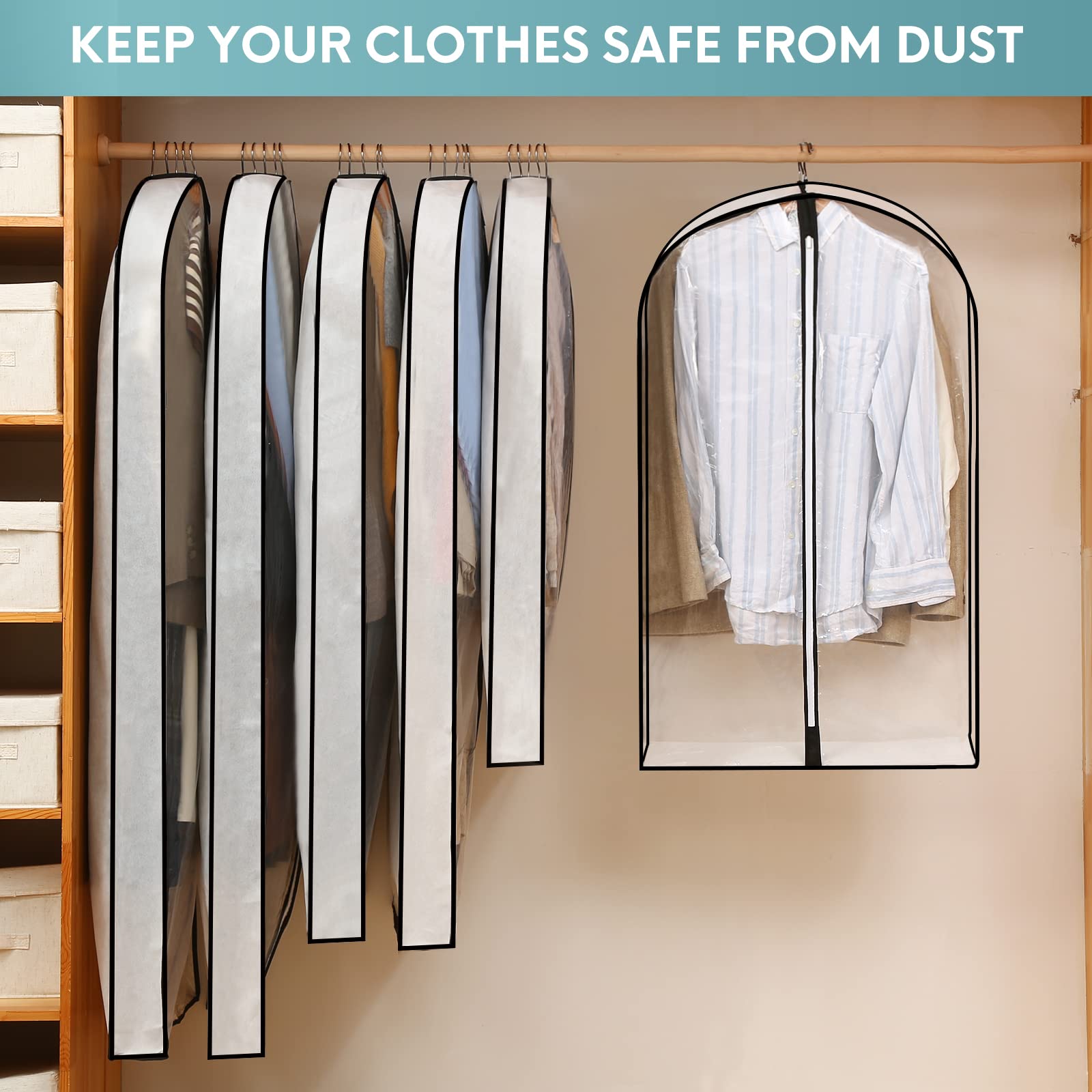 Clear Garment Bags for Hanging Clothes W/ 4'' Gussetes  4 PCs Garment Storage Bags  Garment Bags for Storage  Hanging Clothes Storage  Suit Bags for Closet Storage and Travel - 24'' x 50''/4 Pack