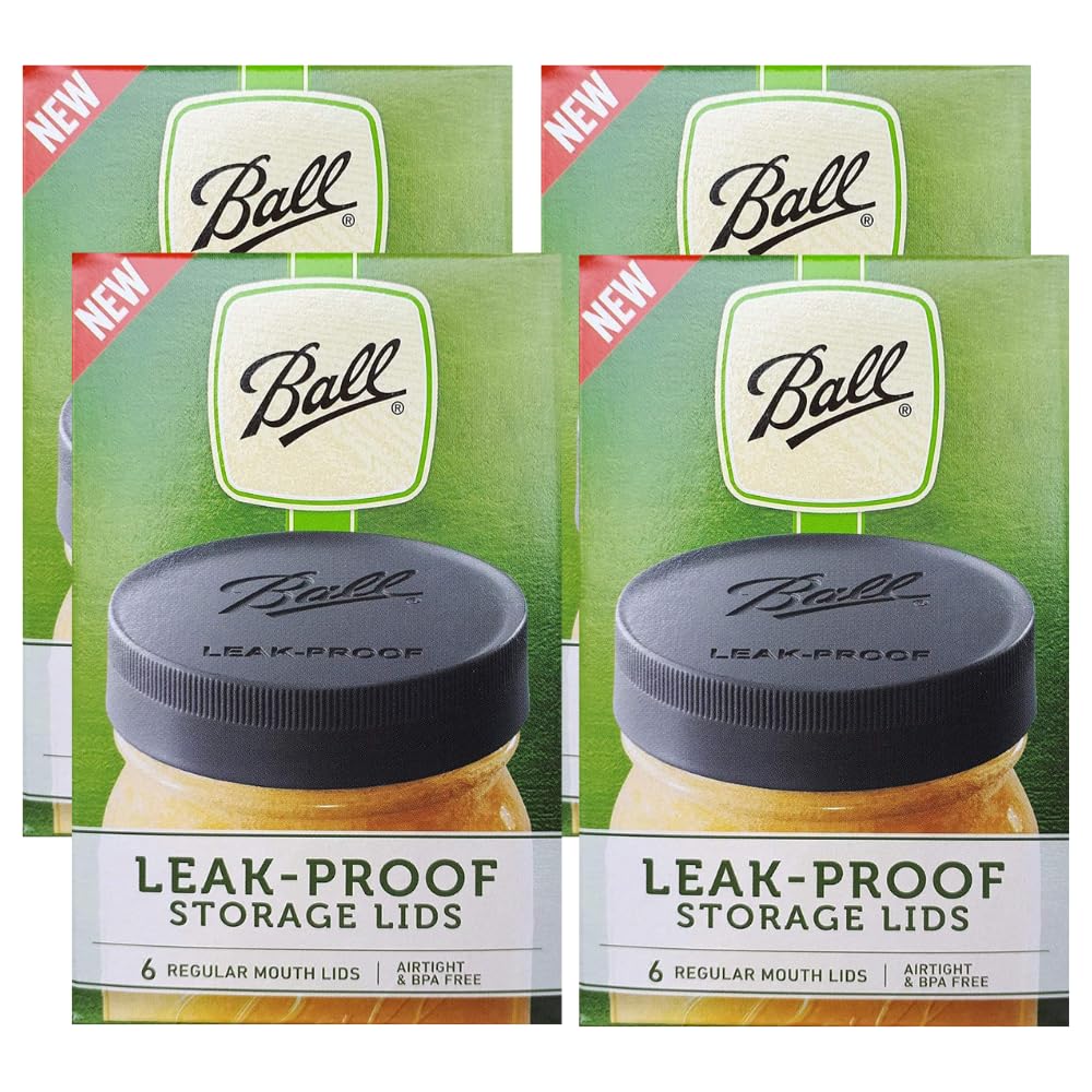 Ball Regular Mouth LeakProof Plastic Lids for Glass Mason Jars, Used for Canning, Pickling, Juice, Jam, Jelly 6Count, Pack of 