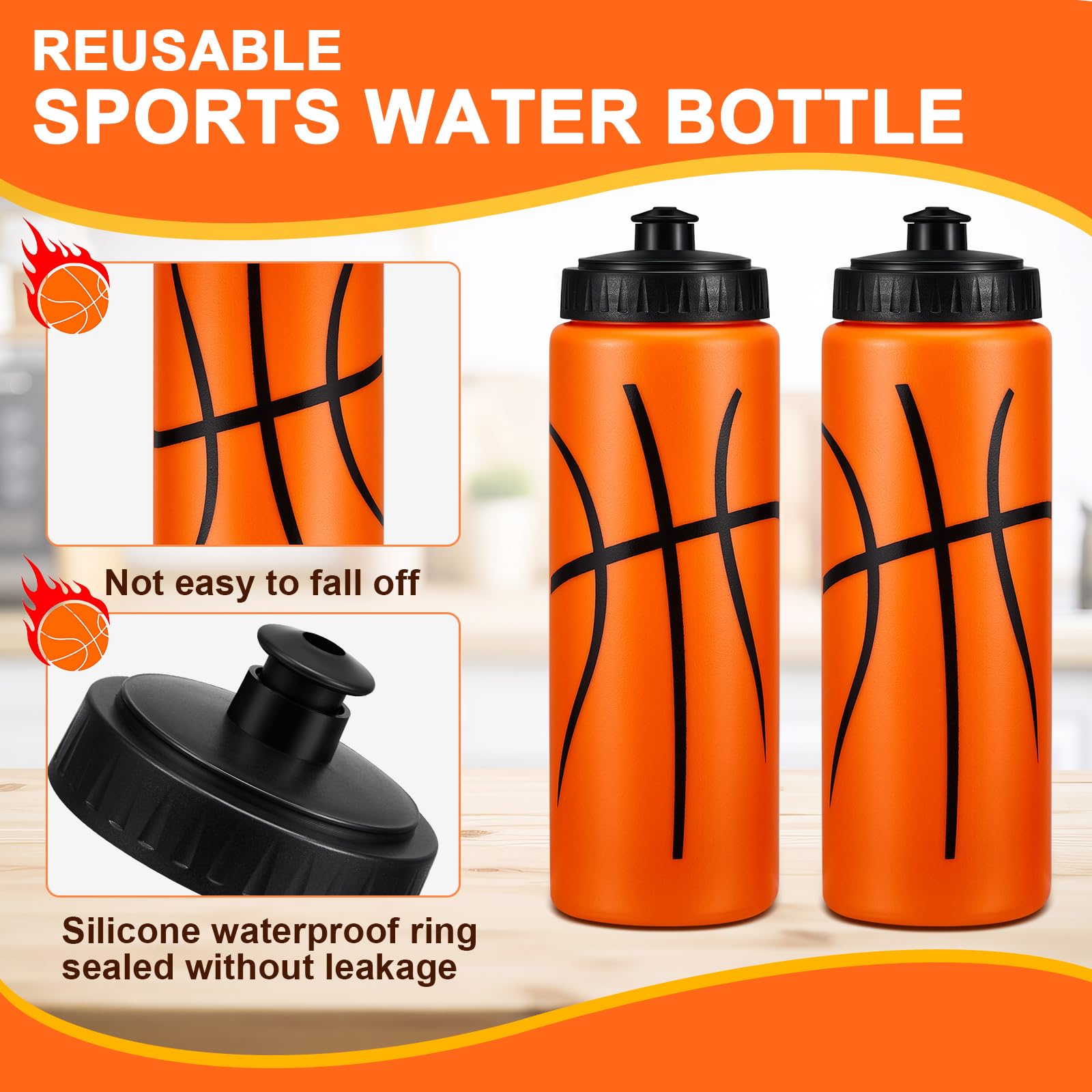 Yaomiao 24 Pcs Basketball Water Bottle 20 oz Reusable Bpa Free Squeeze Easy Carry Leak Proof for Team Sports Basketball Stuff Pa