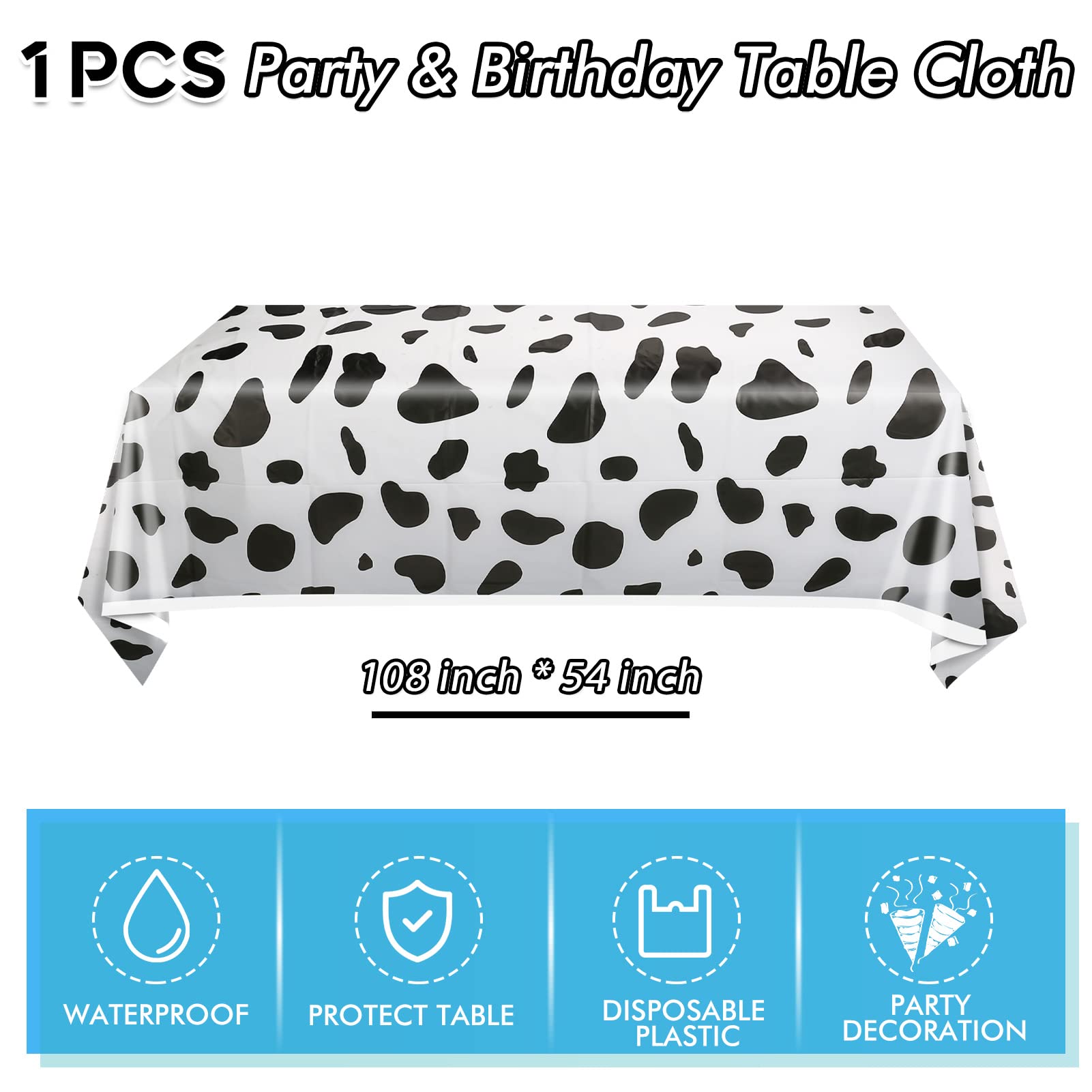 Juhap Cow Birthday Party Supplies - Farm Cow Print Birthday Party Tableware Includes 20 Party Plates  20 Napkins and 1 Tablecloth Perfect for Cow Farm Theme Birthday Parties Decorations