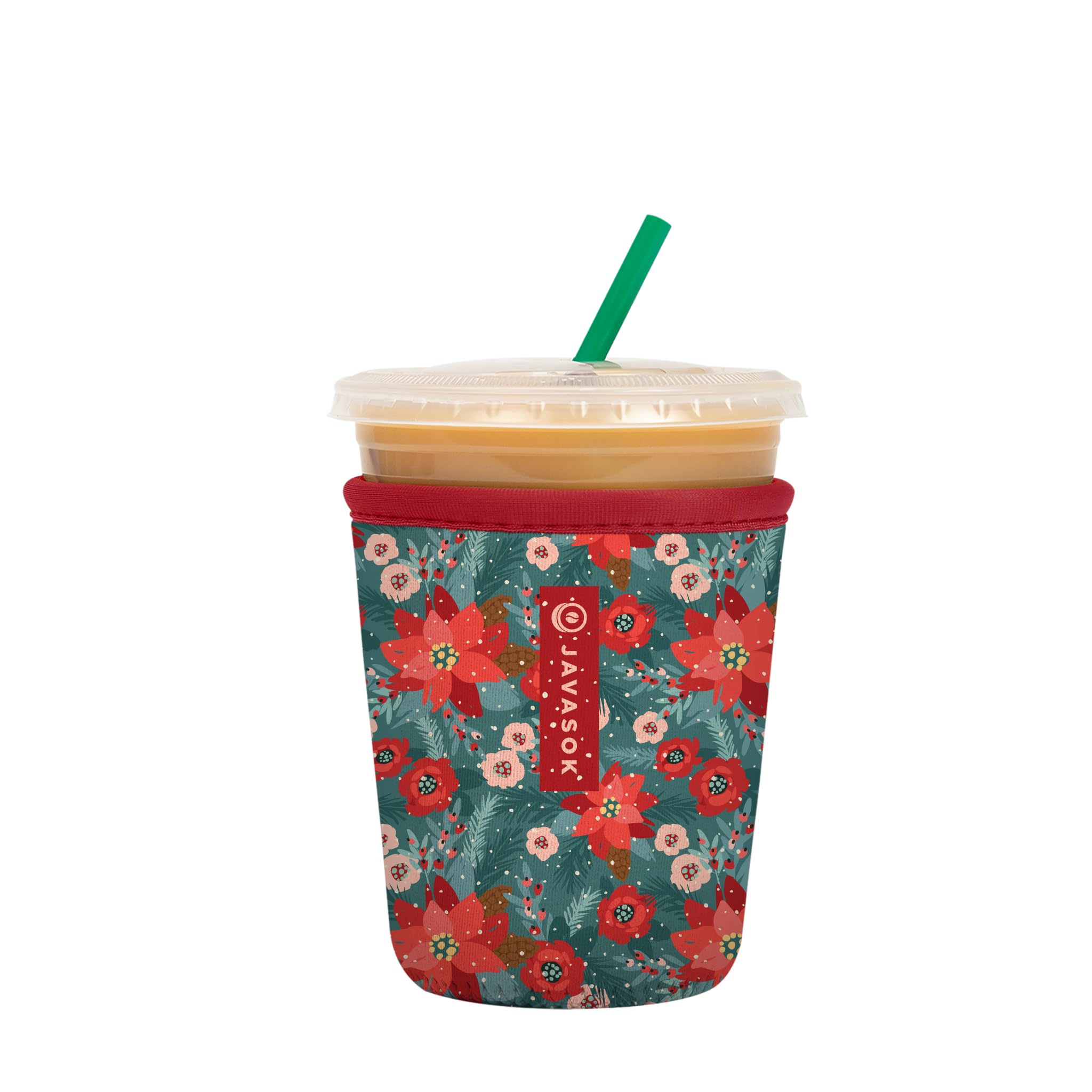 Sok It Java Sok Iced Coffee & Cold Soda Insulated Neoprene Cup Sleeve (Pastel Poinsettias, Small: 16-20oz)