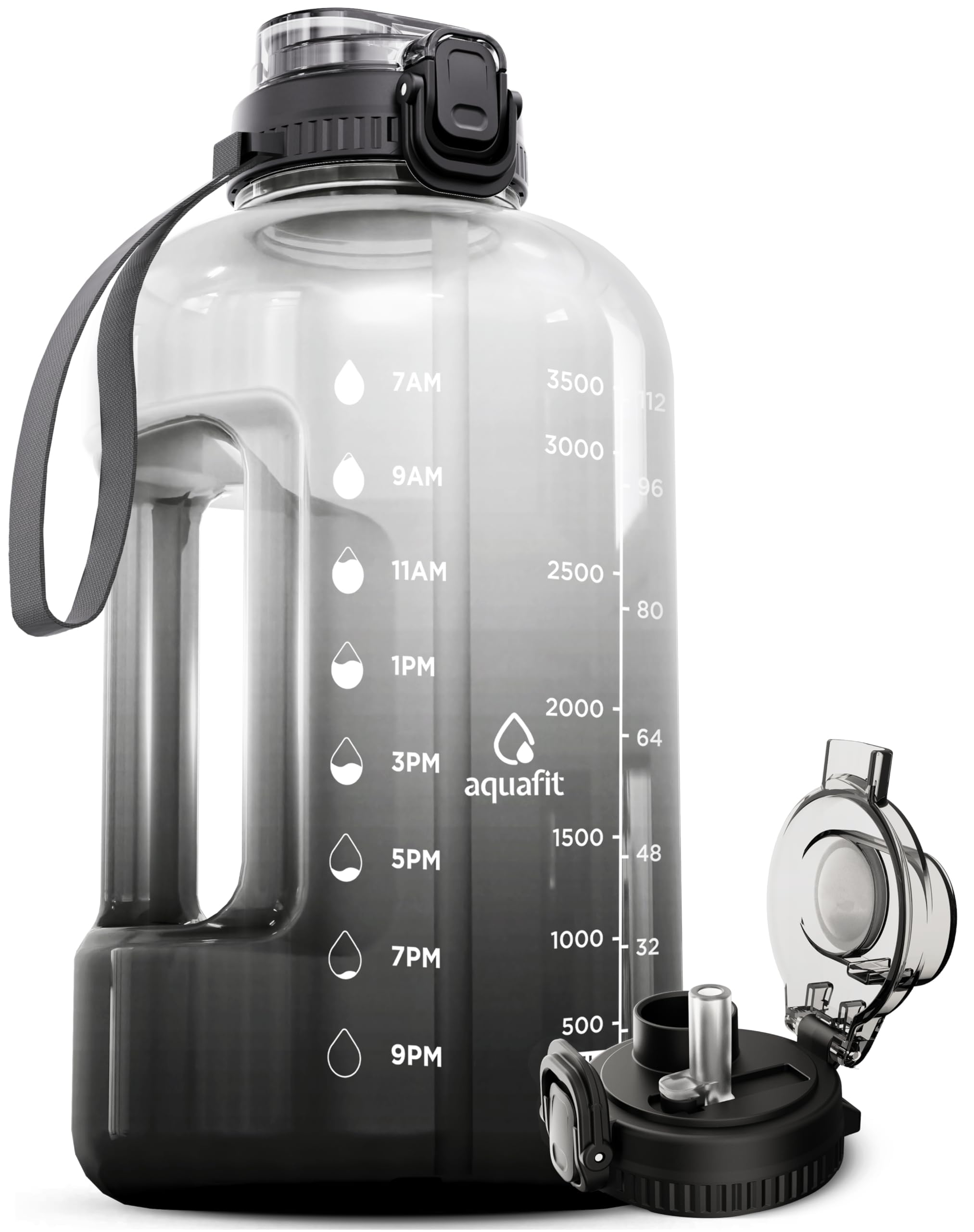 AQUAFIT 1 Gallon Water Bottle with Time Marker - Straw & Chug Lid - BPA Free Gym Water Bottle with Straw - Big Gallon Jug (B Omb