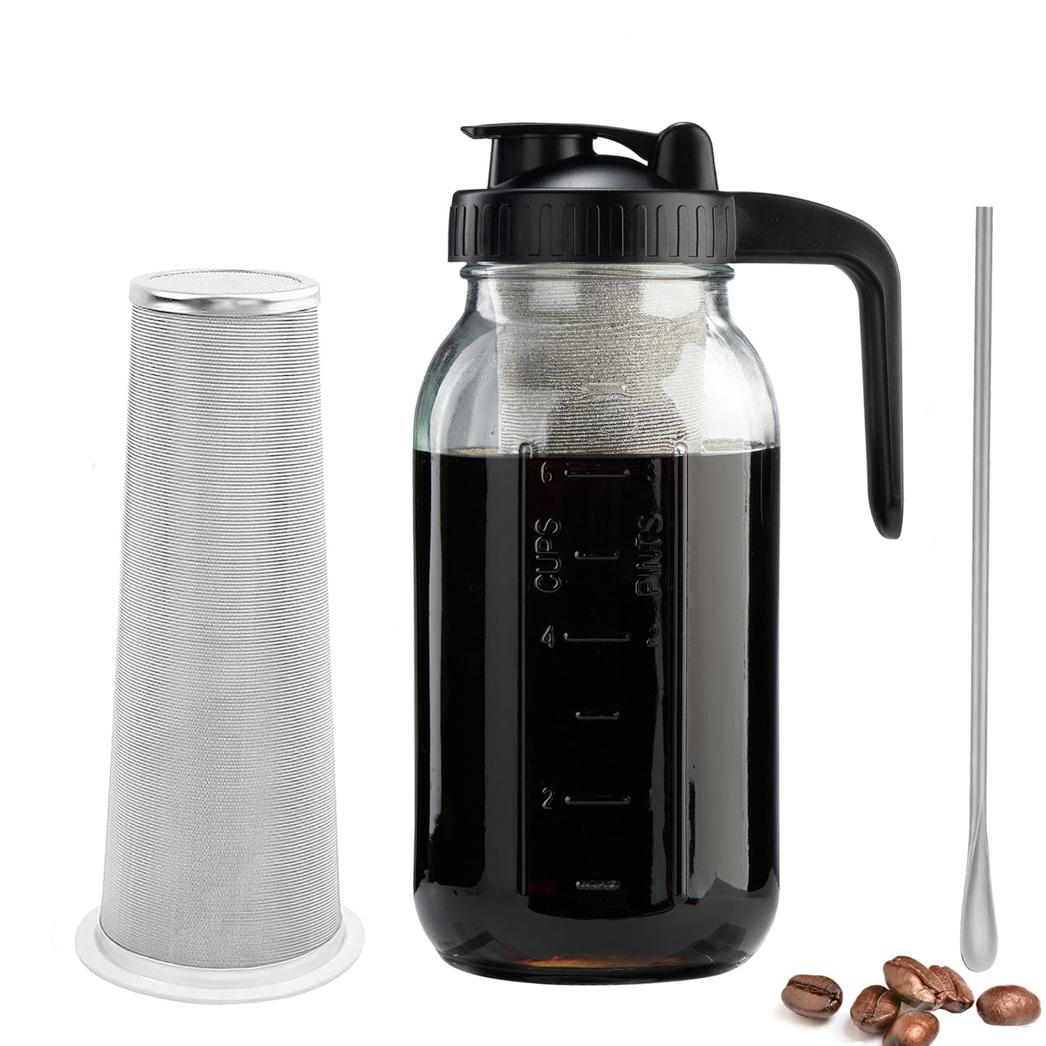 Cold Brew Coffee Maker With V-Shaped Lid, 64Oz Iced Coffee Maker With Stainless Steel Filter, Bpa Free Sturdy Cold Brew Pitcher