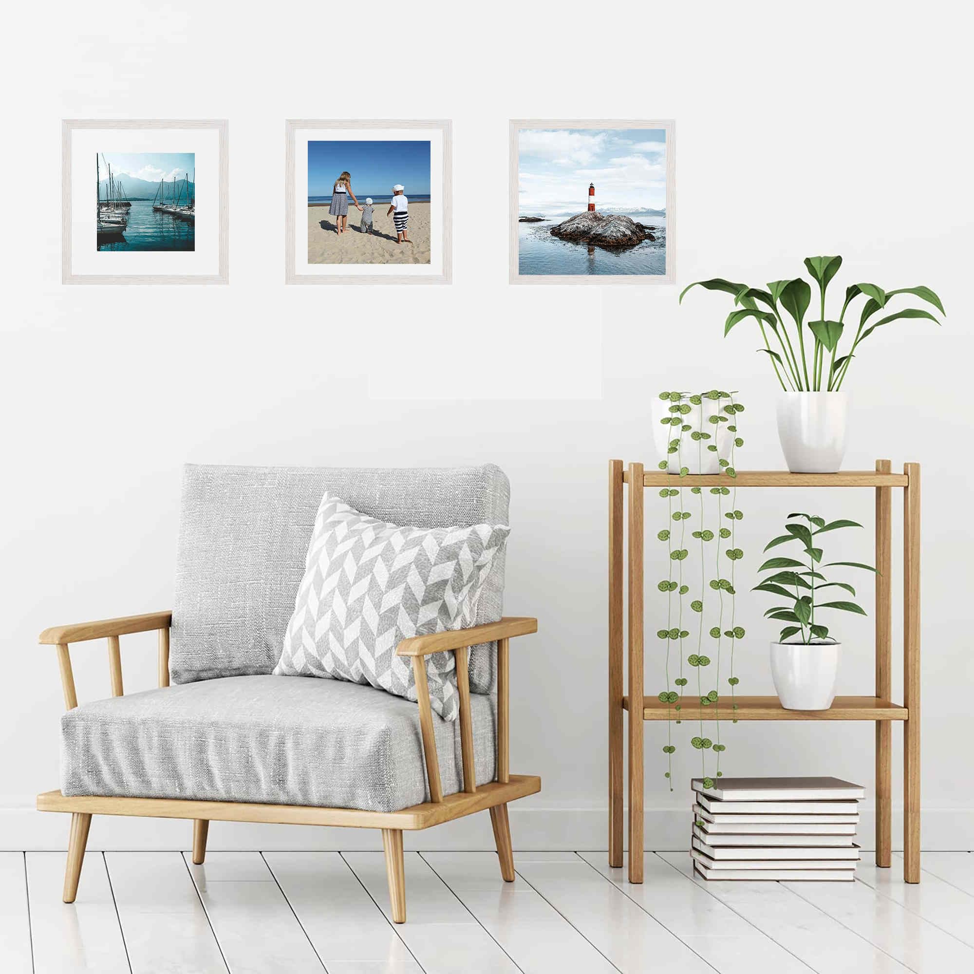 12x12 Picture Frame Set,Solid Wood,Not Glass,Display Pictures 8x8,10x10 with Mat or 12x12 Without Mat,Stable Sturdy Hanging Pict