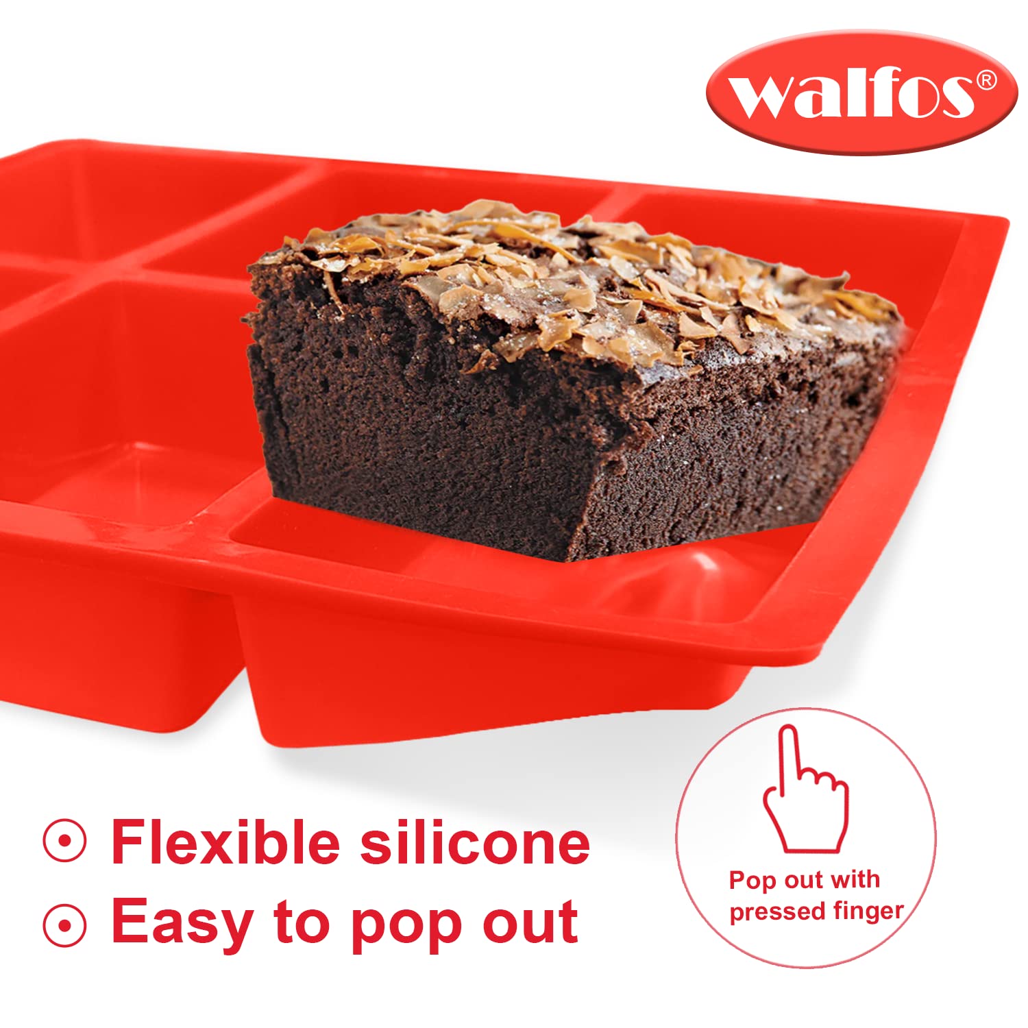 Walfos Silicone Mini Loaf Pans - 2pcs Non-Stick Baking Mold for Bread, Cakes & Muffins, 6 Cavities, Food Grade Silicone