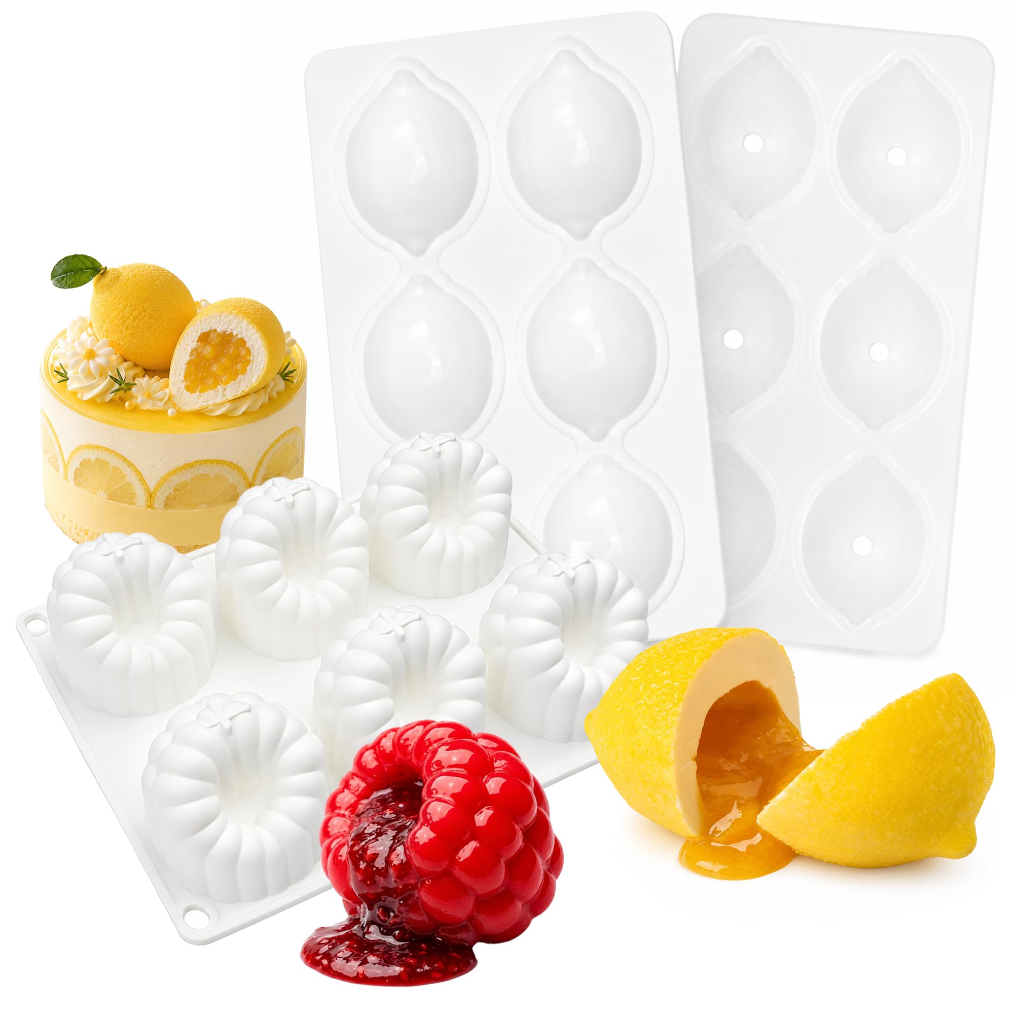 Neepanda Raspberry & Lemon Silicone Mold Set for Mousse Cake Baking