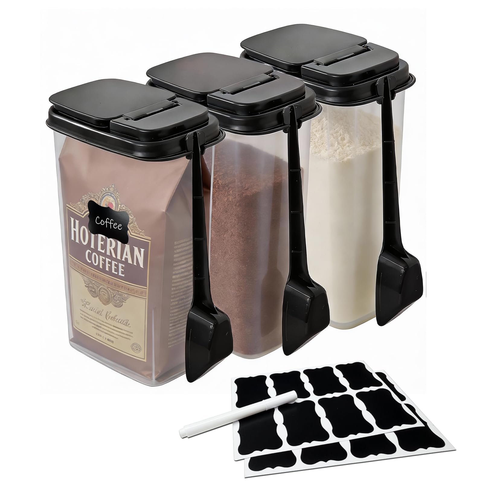 MiraFure 3Pack Coffee Storage Containers with Scoop  Fit 12 oz Bags, Bagin Design for Whole Beans & Ground Coffee  Transluce